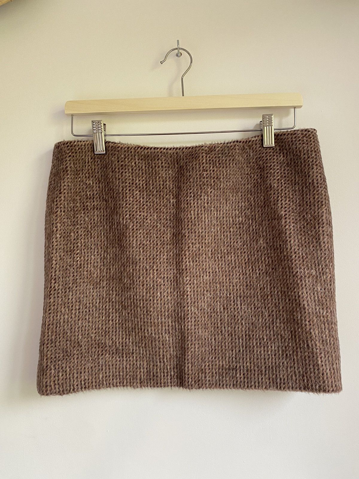 image of Designer Prada Tweed Alpaca Virgin Wool Mini Skirt Vintage in Brown, Women's (Size 30)