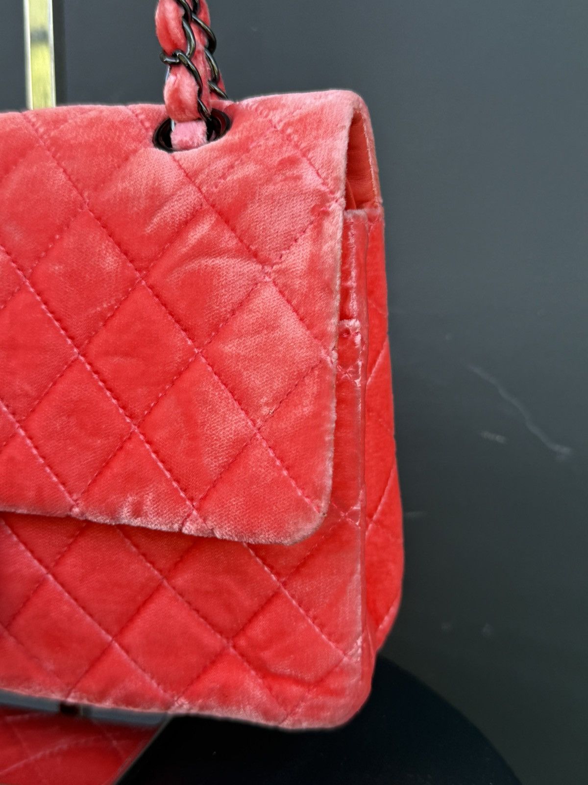 Chanel Chanel - 2014 - Pink Velvet Medium Double Flap Shoulder Bag Size ONE SIZE - 5 Thumbnail
