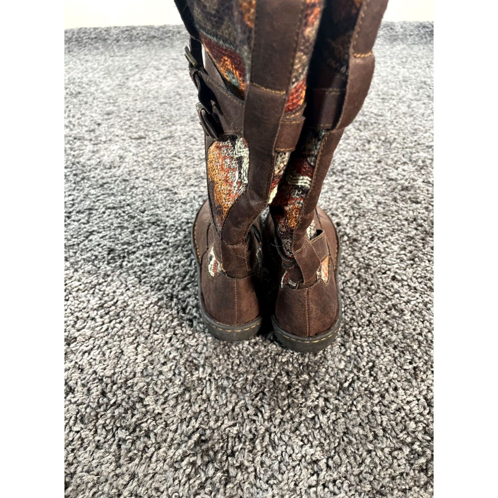 Born BOC Born Concept Marghera Boots Wool Pattern Faux Brown Leather Womens 6M Knee High Flat Heel Zip Riding Boot Regular Calf Brown Size US 6 / IT 36 - 4 Thumbnail