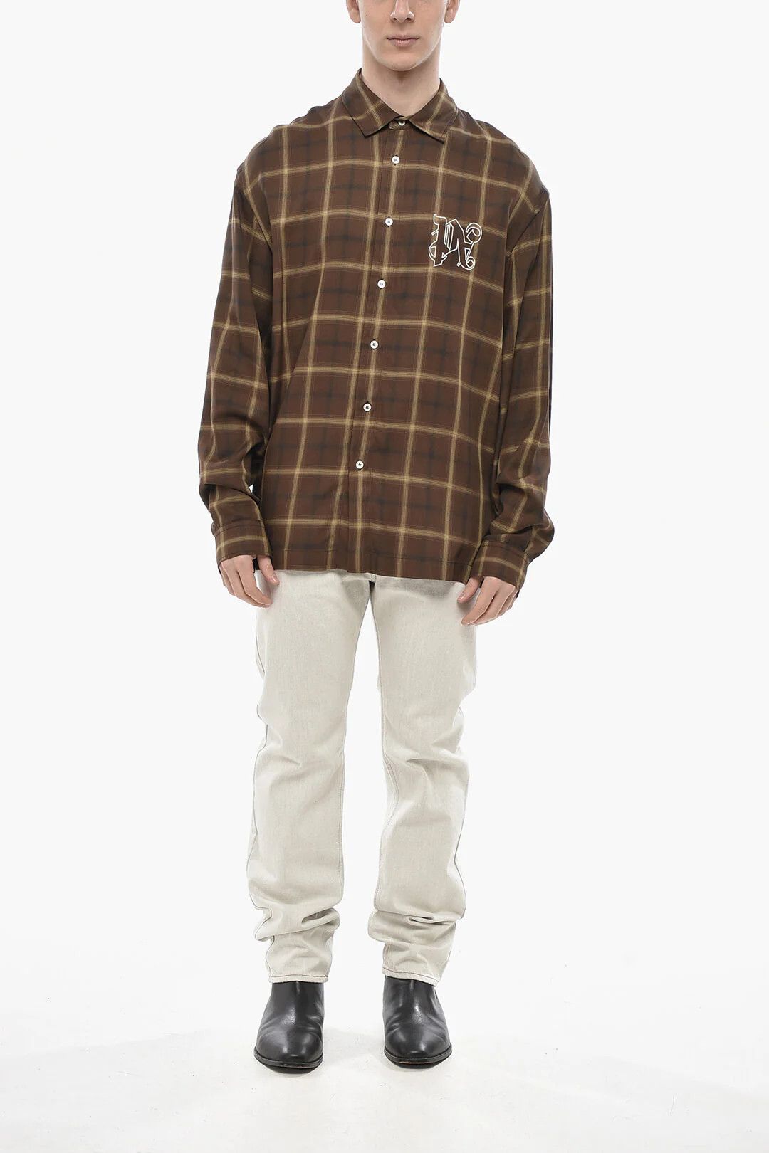 Palm Angels og1mm0226 Plaid Check Shirt in Brown Size US S / EU 44-46 / 1 - 4 Thumbnail