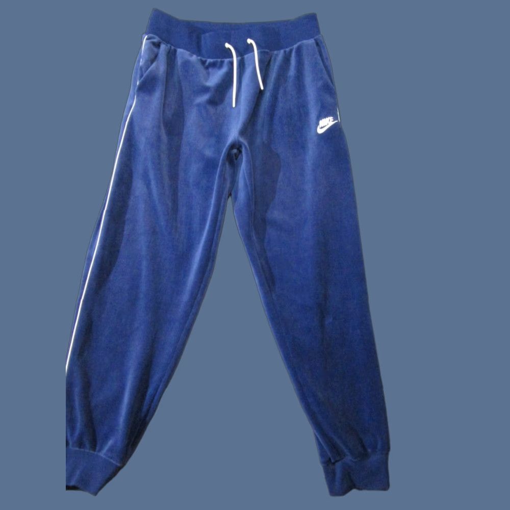 Nike VINTAGE Nike Joggers Womens Medium Blue Velour Stretch 90s Striped Pants Size 32" / US 10 / IT 46 - 1 Thumbnail