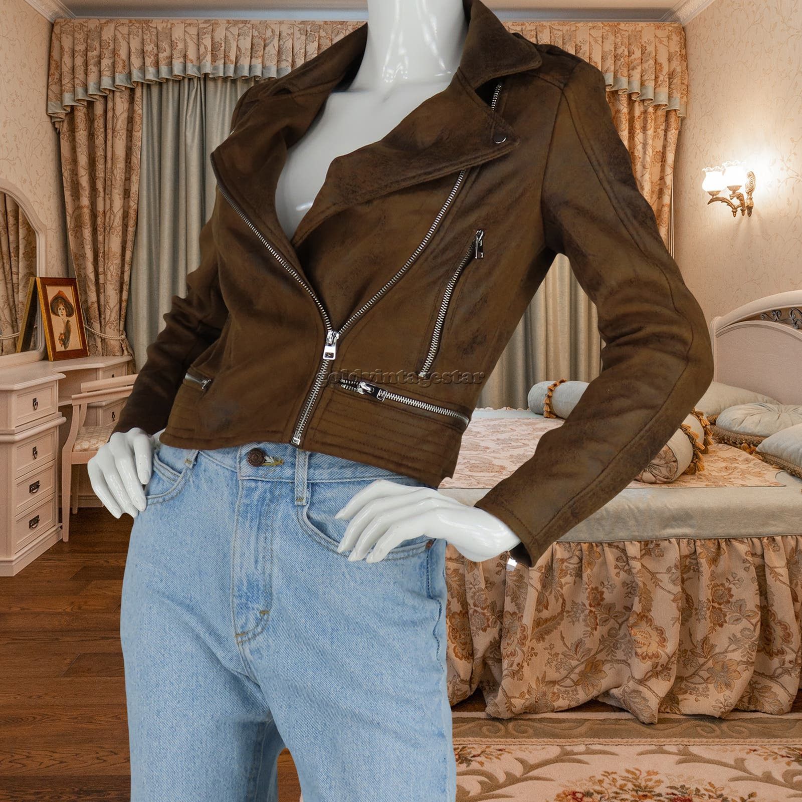 Zara TRF Brown Biker Motorcycle Moto Rock Punk Faux Leather
