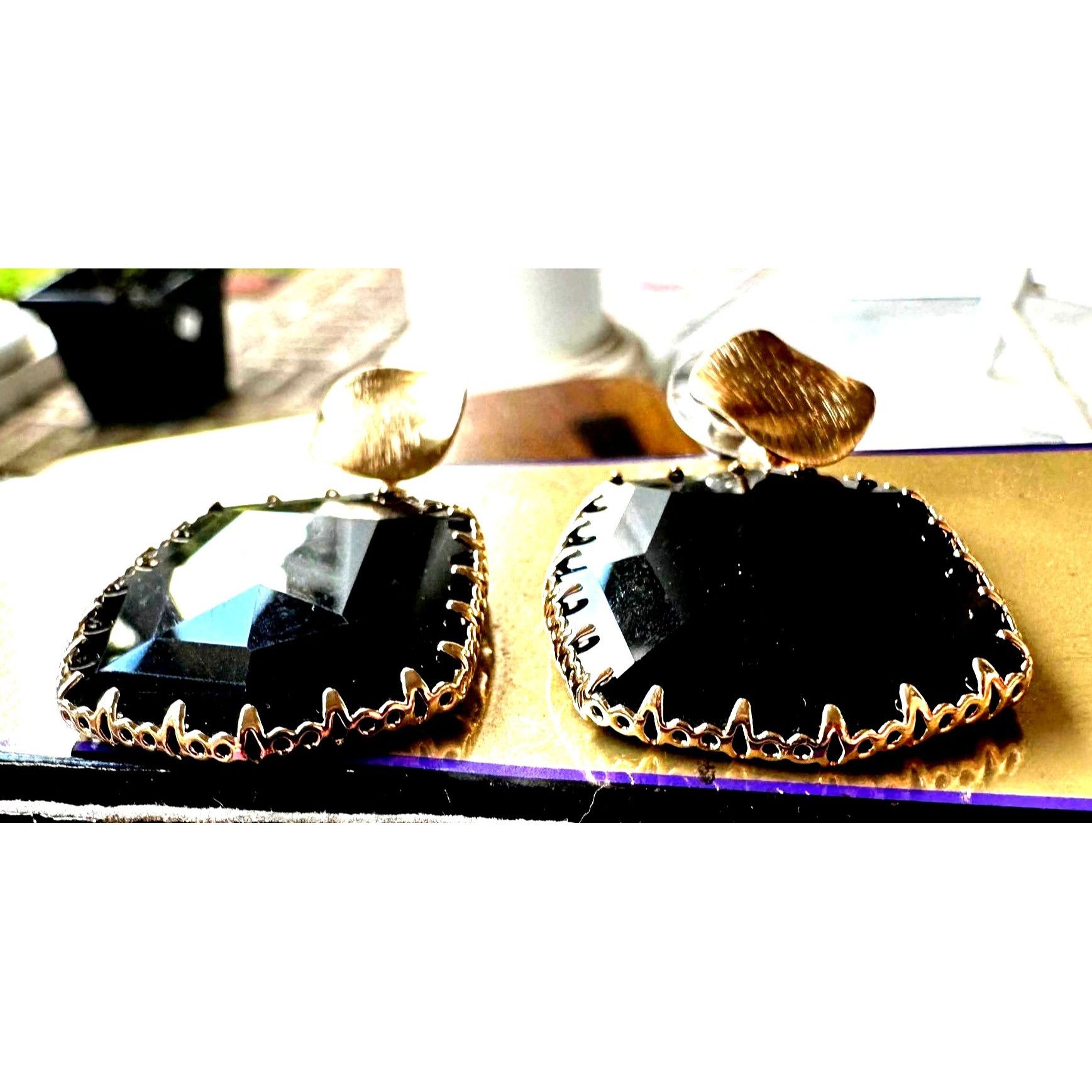 Handmade Black Glass Geometric Earrings New Formal Wedding Party Crui Size ONE SIZE - 11 Thumbnail