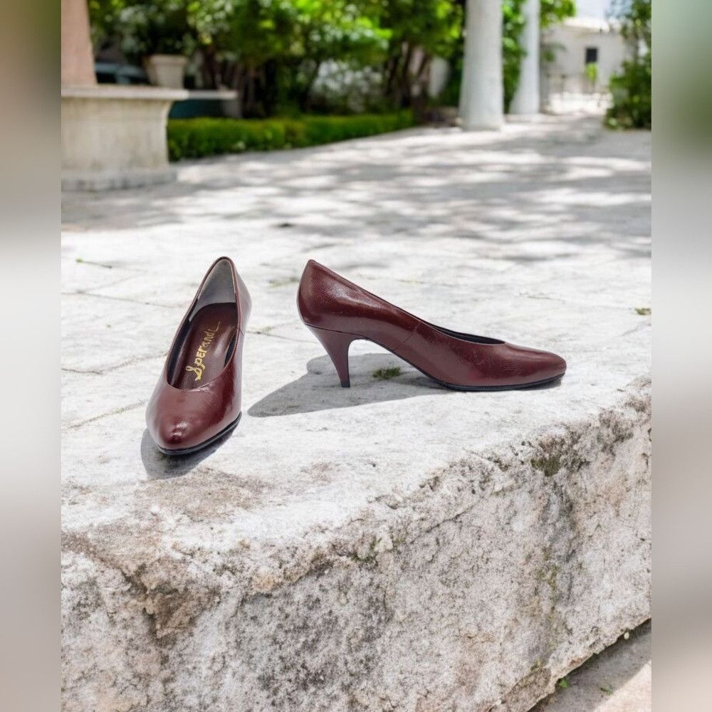 Vintage Elegant Sperandi Sz 8 Brown Leather Pumps Vintage 80s Like Size US 8 / IT 38 - 1 Thumbnail