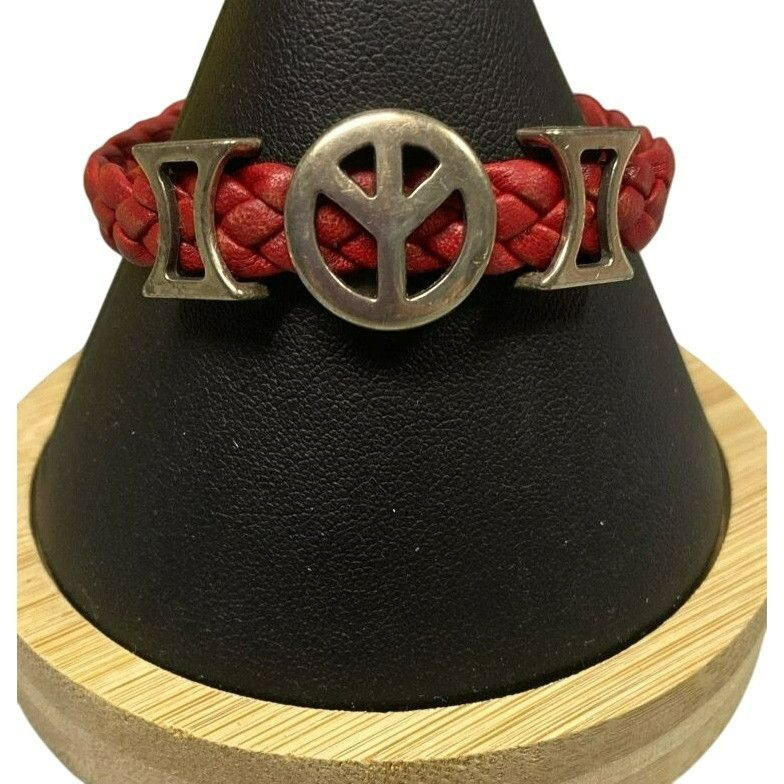 Other Argentos Red Braided Leather Bracelet With Silver Peace Sign Size ONE SIZE - 2 Thumbnail