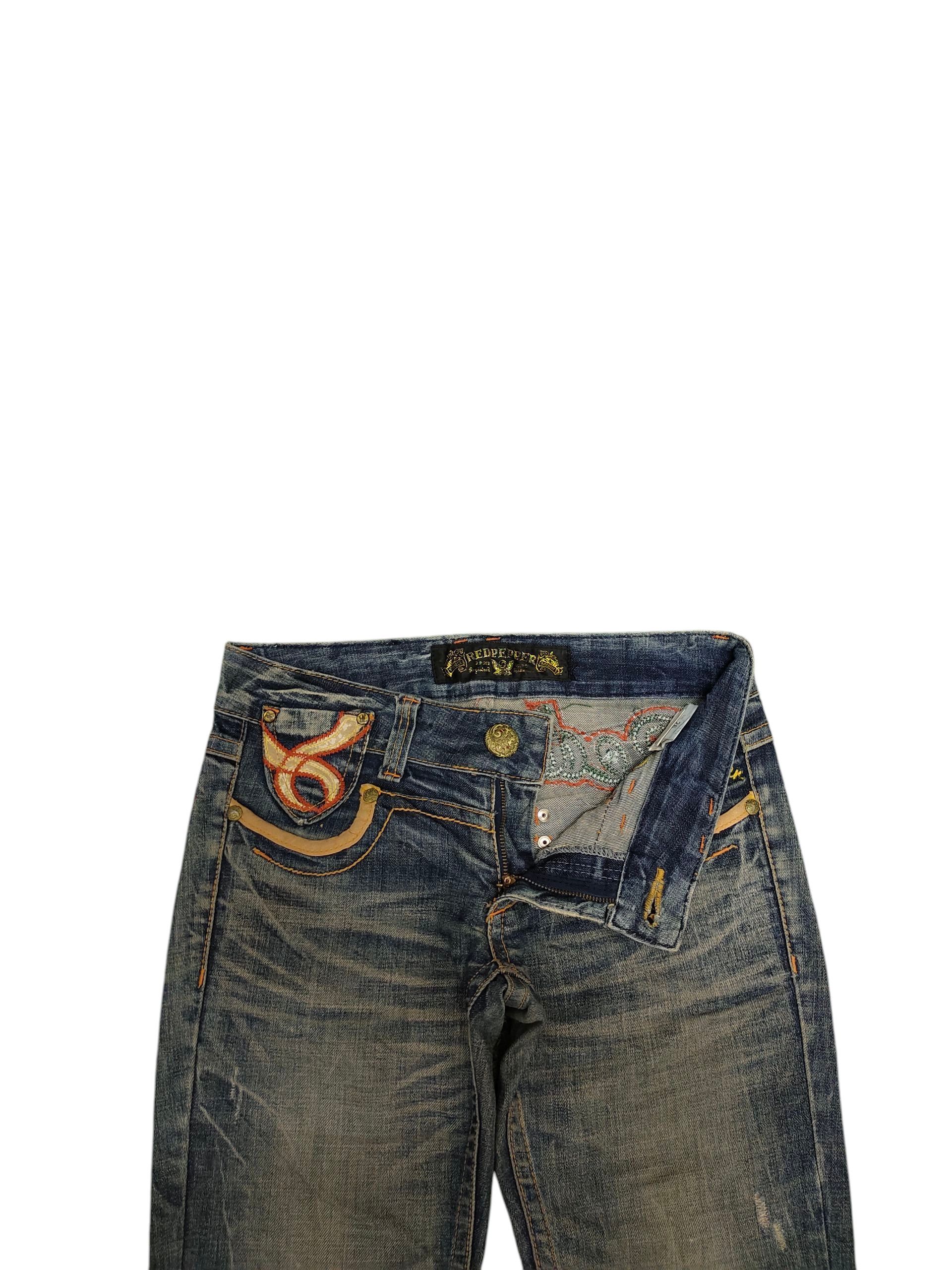 Le Grande Bleu (L.G.B.) Flare Jeans Red Pepper Embroid Distress Bootcut Low Rise Y2k Size US 27 - 10 Thumbnail