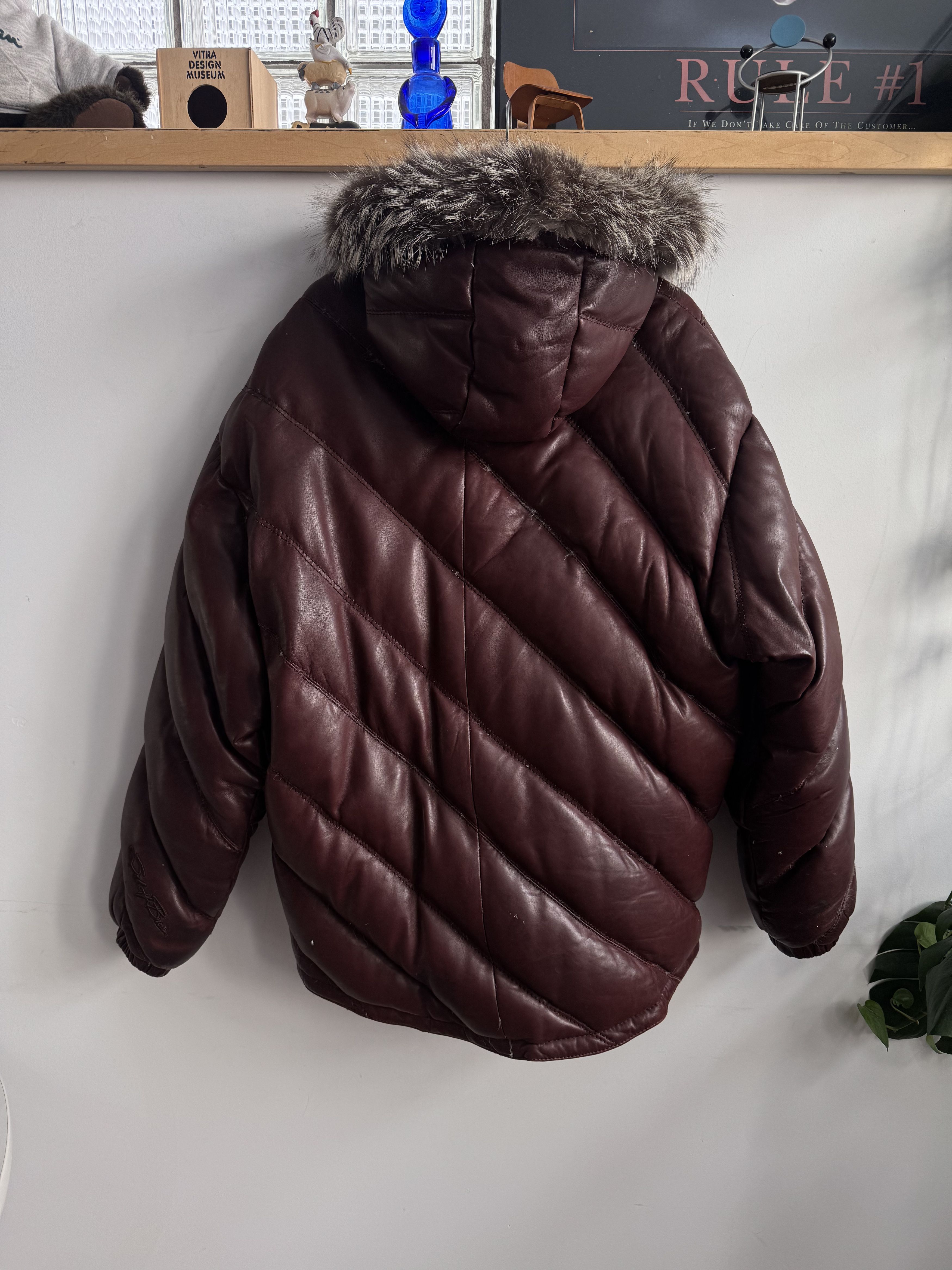 Schott Schott Leather Down Puffer Burgundy Jacket Size XXL Size US XXL / EU 58 / 5 - 2 Thumbnail