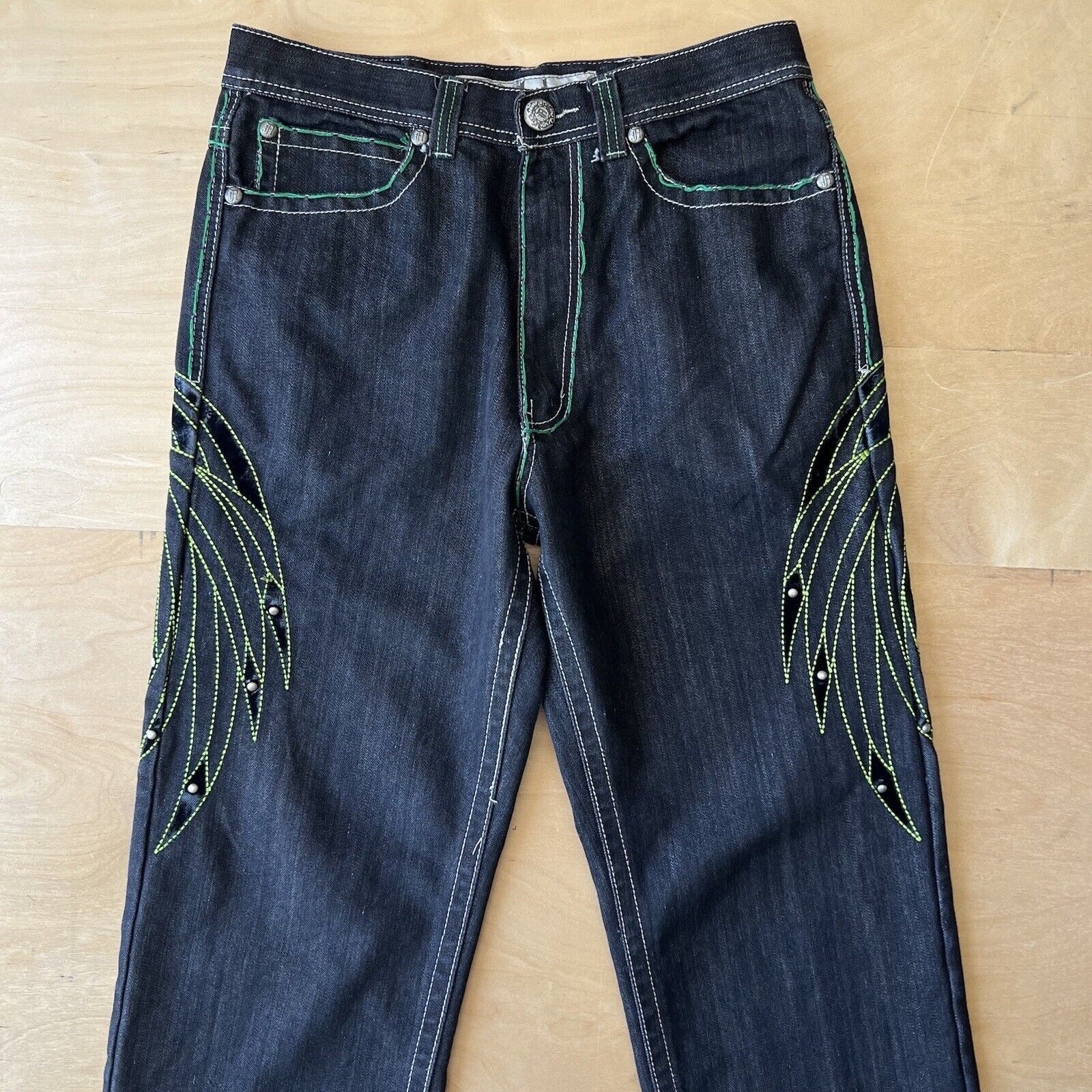 Vintage Vintage Jeans 33 Black Green Baggy Denim Skater Punk Grunge Size US 33 - 2 Thumbnail