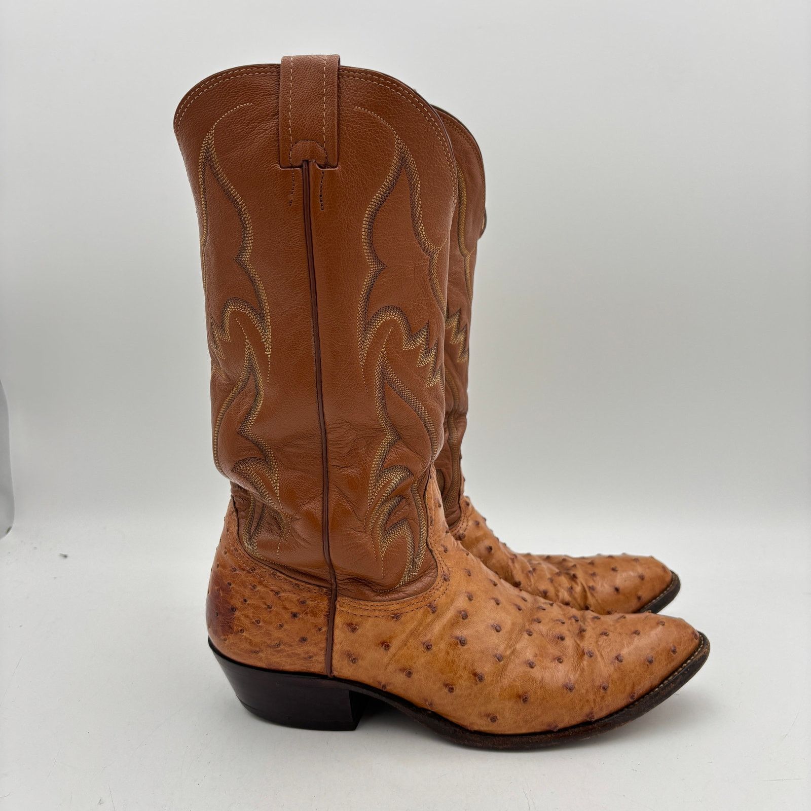 Nocona Boots Vintage 70s Nocona Ostrich Cognac Leather Boots Men's 9D Size US 9 / EU 42 - 3 Thumbnail
