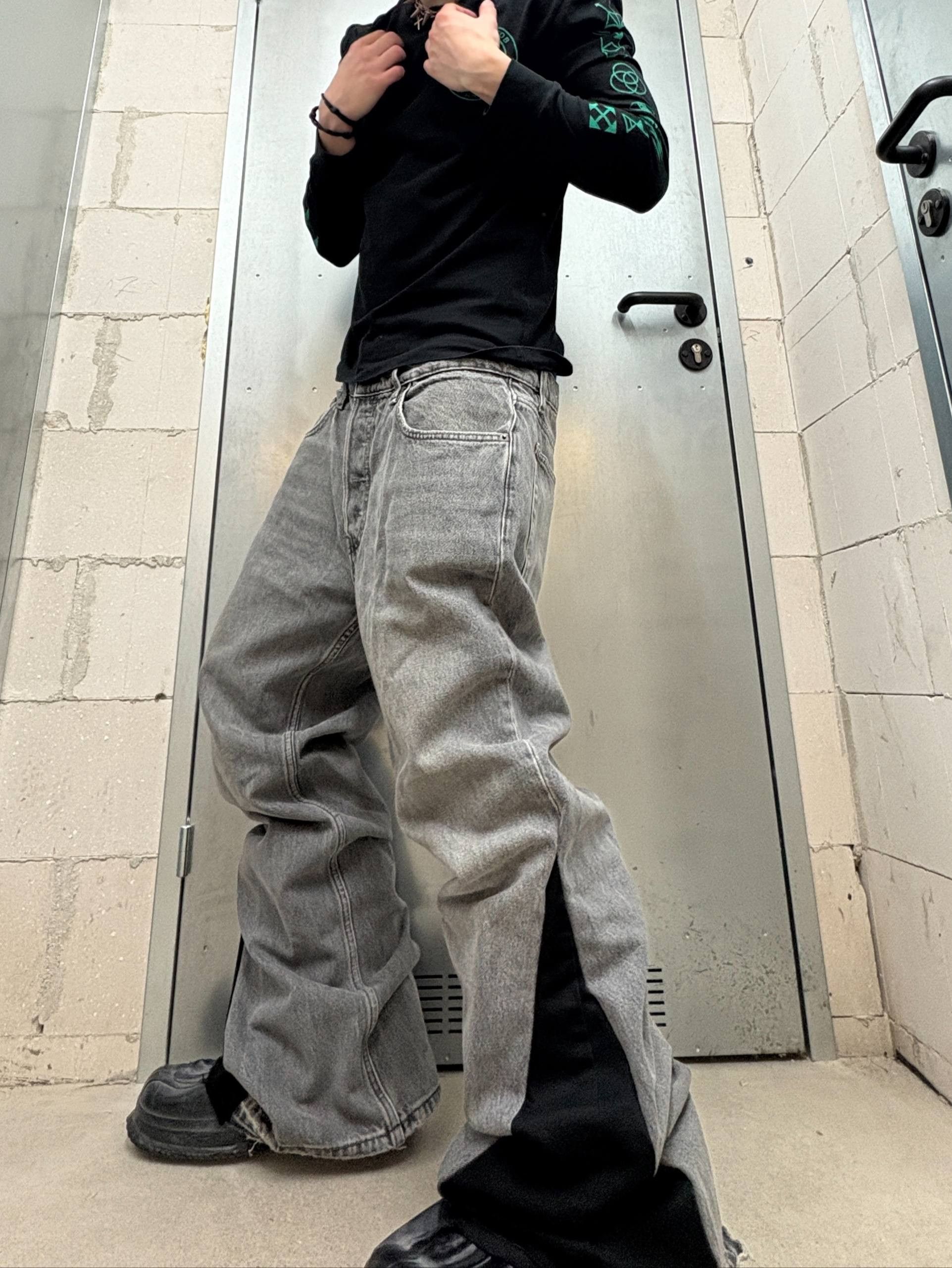 Japanese Brand Custom gray Baggy Distressed Jeans Painted Wide Leg Size US 32 / EU 48 - 3 Thumbnail
