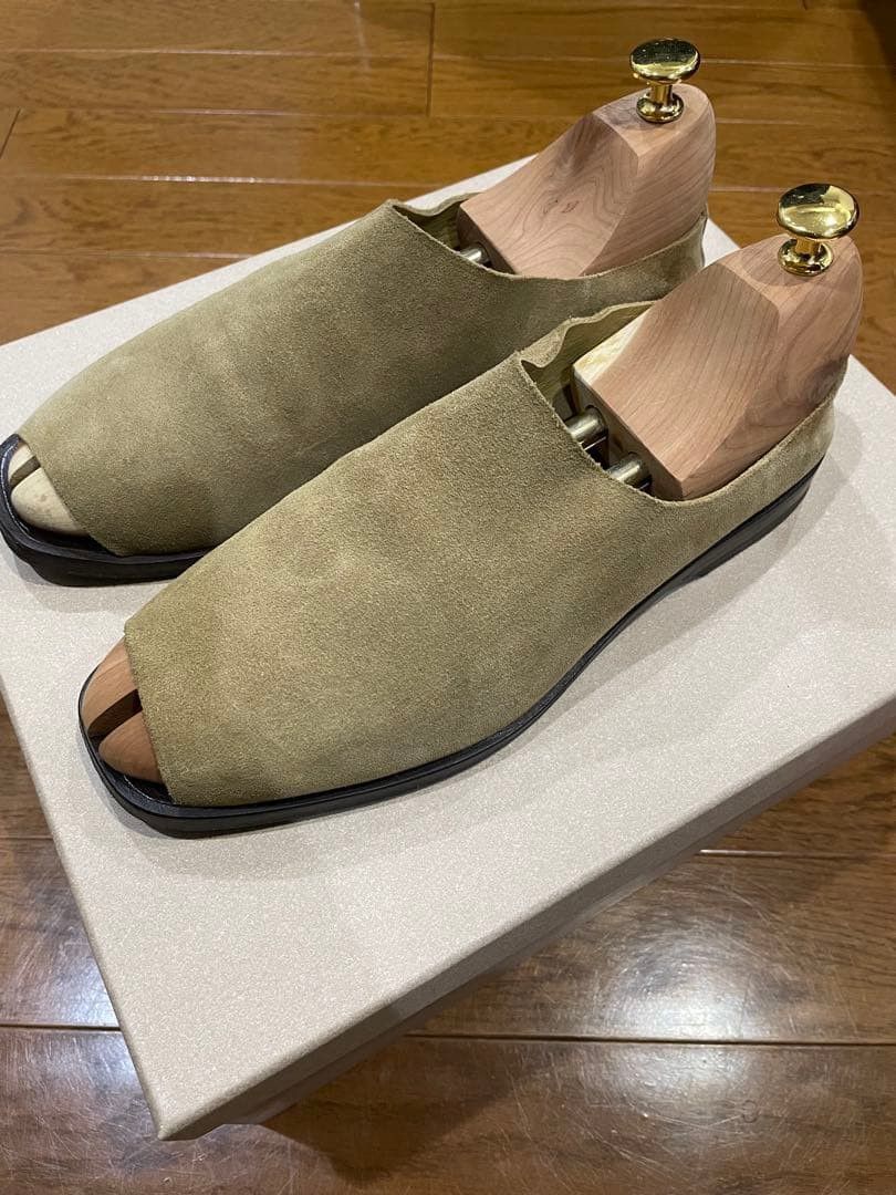 LEMAIRE Suede Open-toe Flat Mule Sandals Beige 41