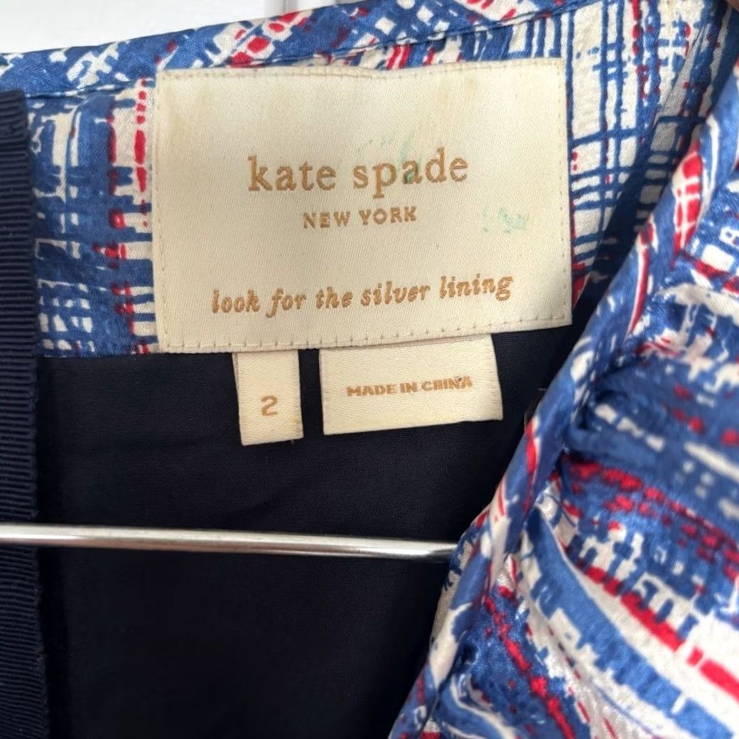 Vintage kate spade new york 100% silk ruffle dress abstract blue red plaid pattern Sz 2 dress midi women Size XS / US 0-2 / IT 36-38 - 2 Thumbnail