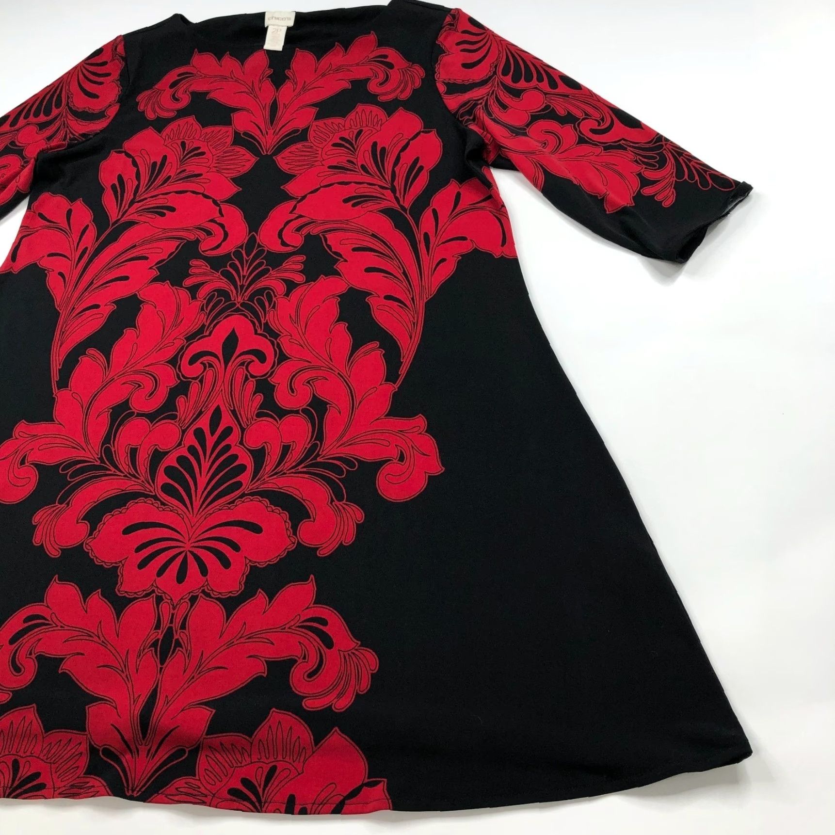 Vintage Chico's 3/4 Sleeve Women's 2P Petite Knee Length Floral Black Dress Size XS / US 0-2 / IT 36-38 - 2 Thumbnail