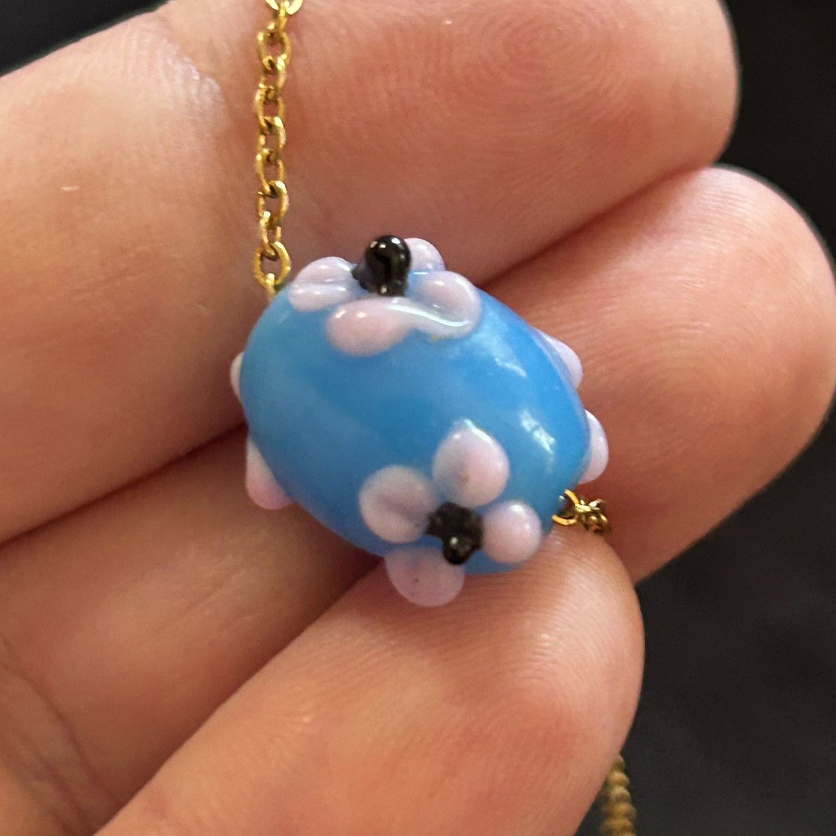 Handmade Handcrafted floral glass bead pendant on chain necklace Size ONE SIZE - 5 Thumbnail
