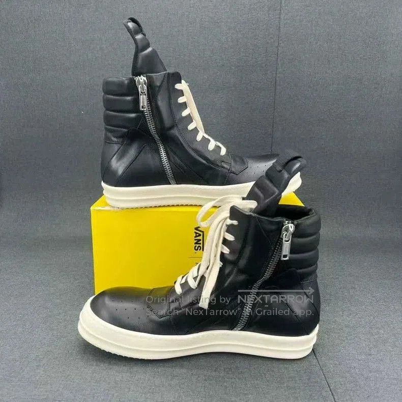 Rick Owens Black High Top Sneakers with White Laces. Size US 10 / EU 43 - 7 Thumbnail