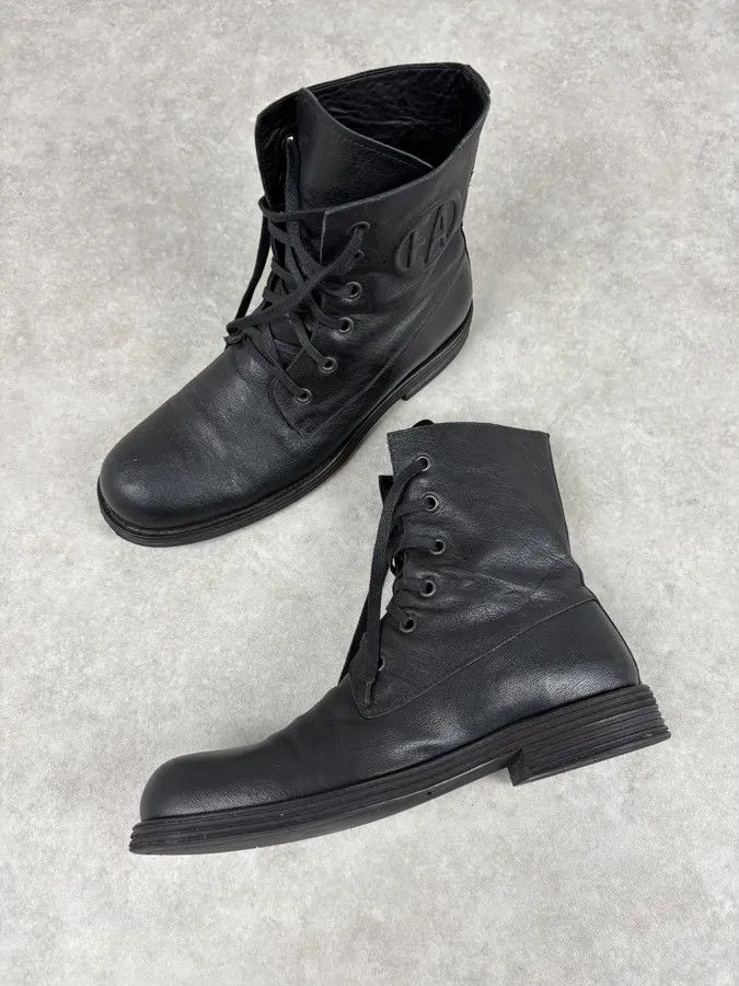AW2003 Emporio Armani Black Classy Combat Leather Boots