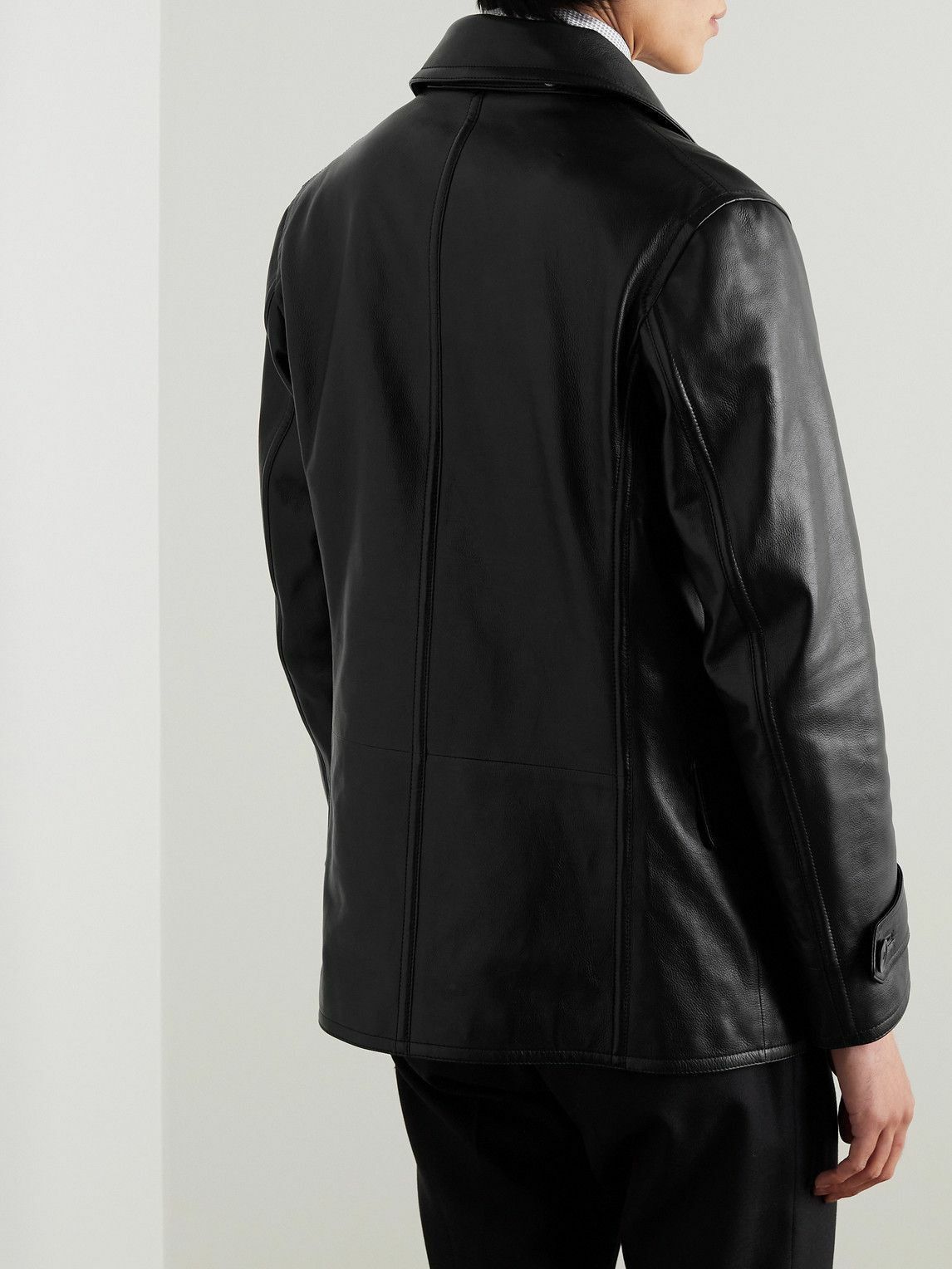 Tom Ford o1w1db10425 TFL675 Leather Peacoat in Black Size US L / EU 52-54 / 3 - 3 Thumbnail