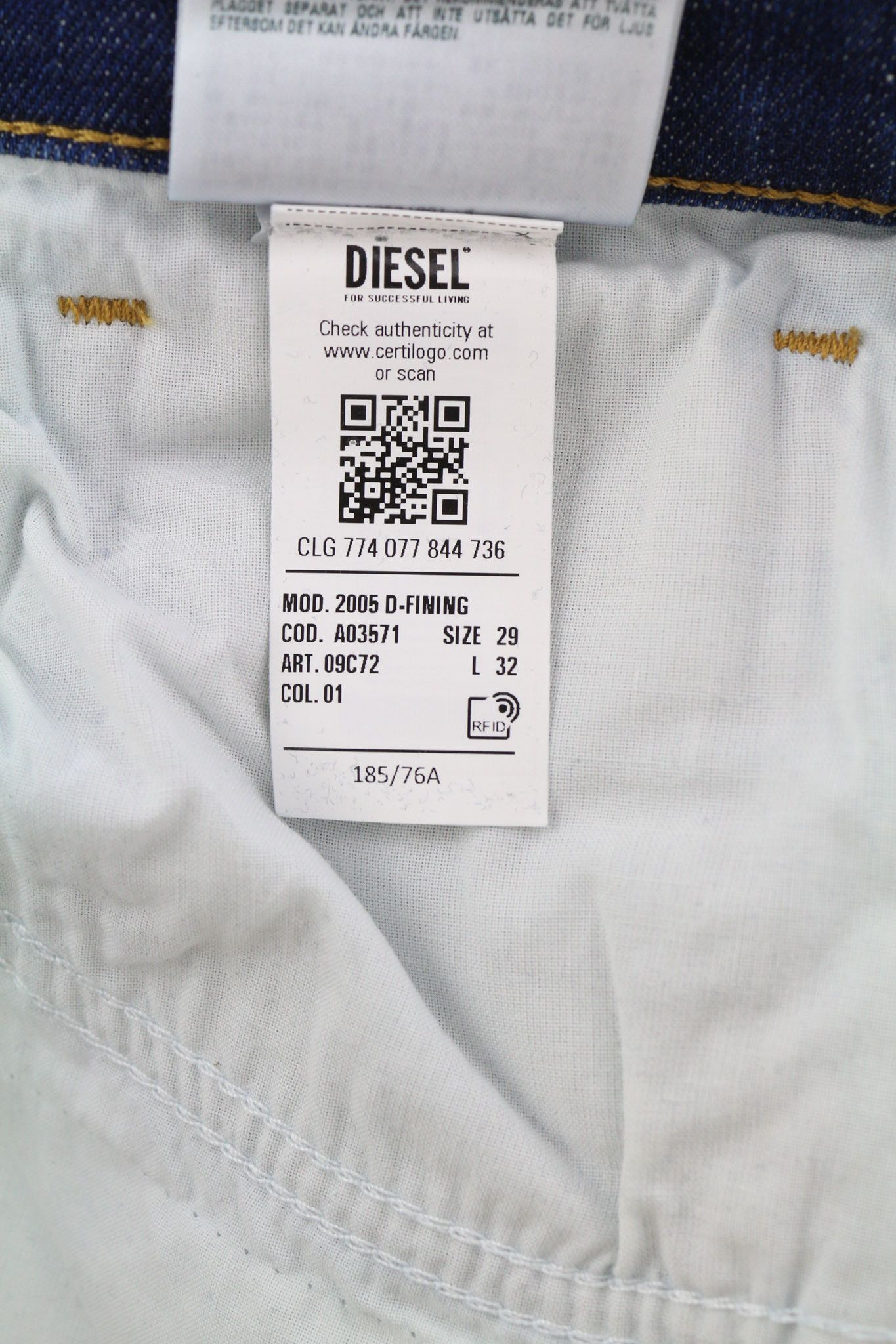 Diesel 2005 D-FINING 09C72 W29/L32 Tapered 40467 Size US 29 - 13 Thumbnail