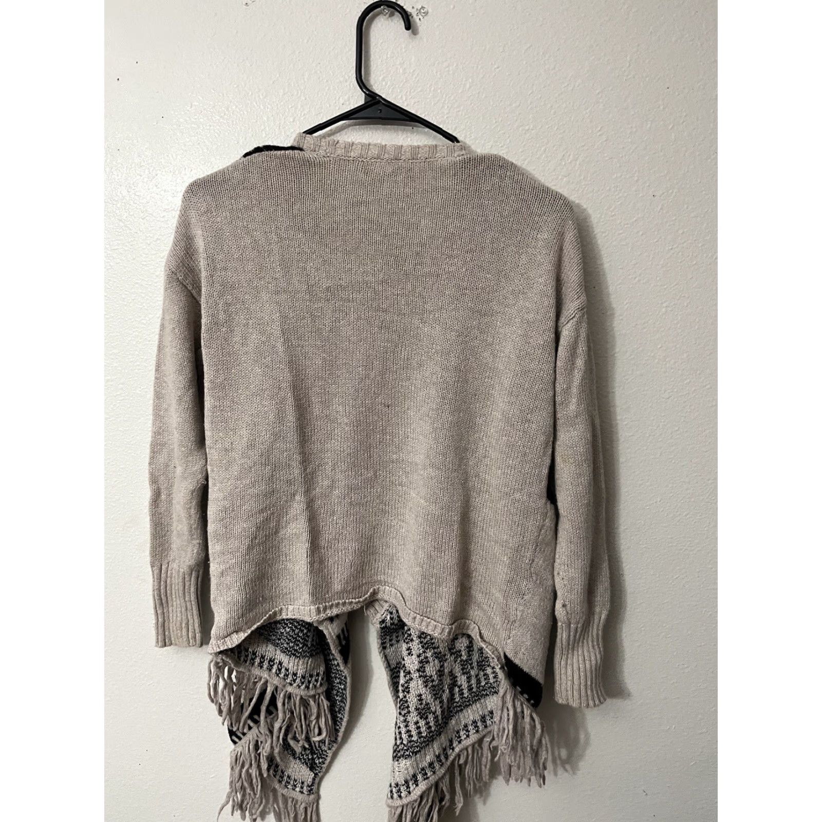 American Eagle Outfitters VINTAGE American Eagle Outfitters Womens Size S Sweater Waterfall Open Front Aztec Fringe Cardigan Beige Cotton Blend Size S / US 4 / IT 40 - 2 Thumbnail