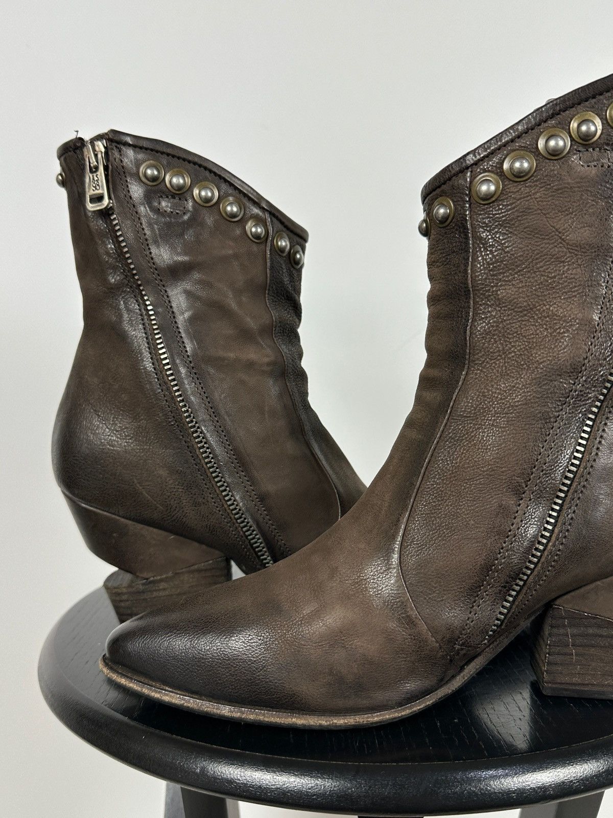 A.S.98 A.S.98. Brown Leather Biker Zip Studded Ankle Boots Size US 8 / IT 38 - 20 Thumbnail