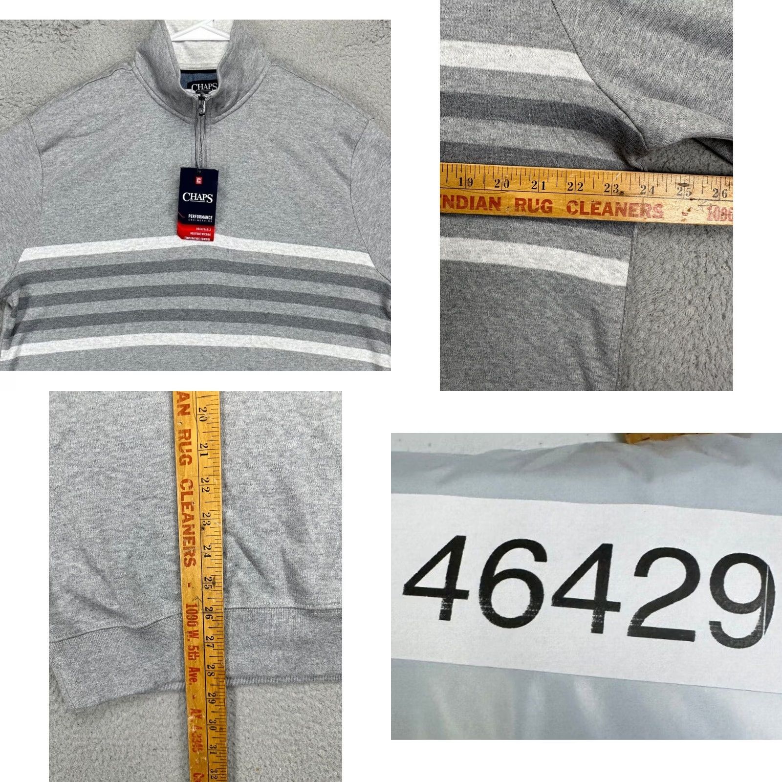 Chaps Chaps Performance Pullover Sweatshirt Mens Large Grey Striped Quarter Zip NEW Size US L / EU 52-54 / 3 - 8 Thumbnail