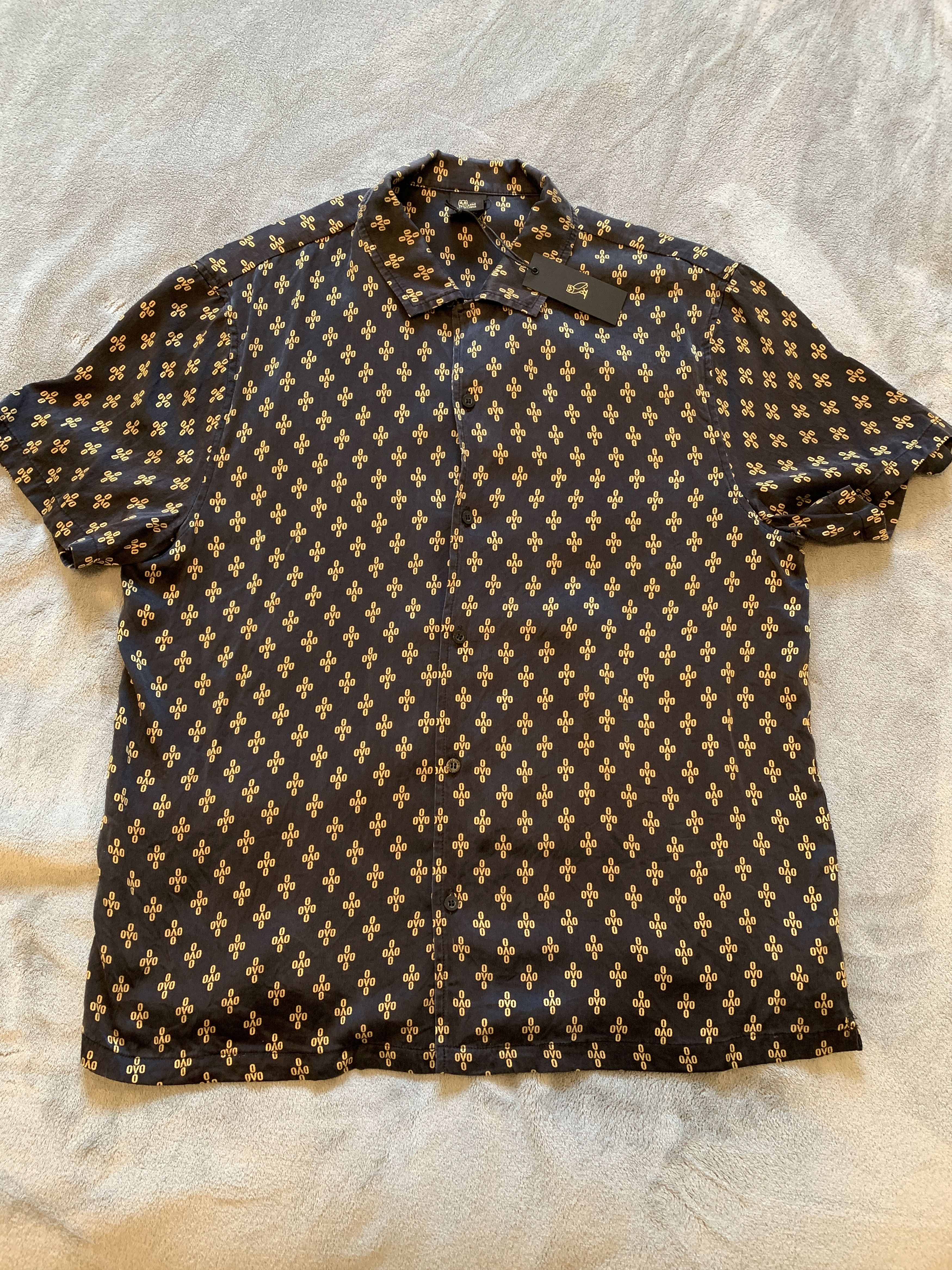 Image of Drake x Octobers Very Own Ovo Silk Monogram Button Up Shirt 2018 Drop in Black, Men's (Size XL)