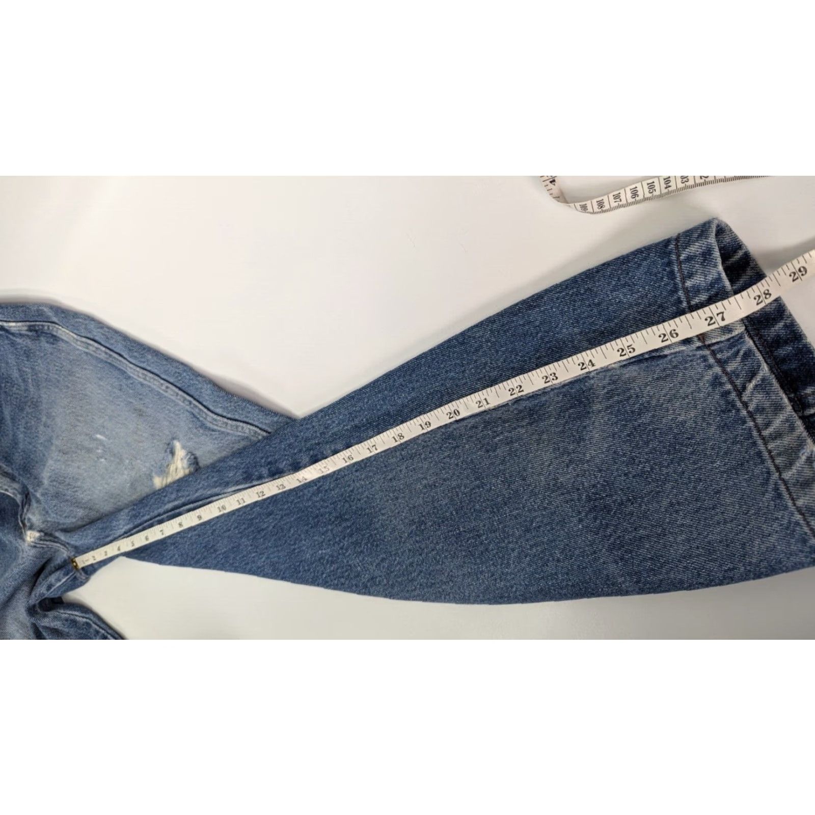 Denime Rustler Jeans 32x28 Regular Straight Denim Jeans Mens Blue Distressed Vintage Workwear 90s Grunge Streetwear Size US 32 / EU 48 - 6 Thumbnail