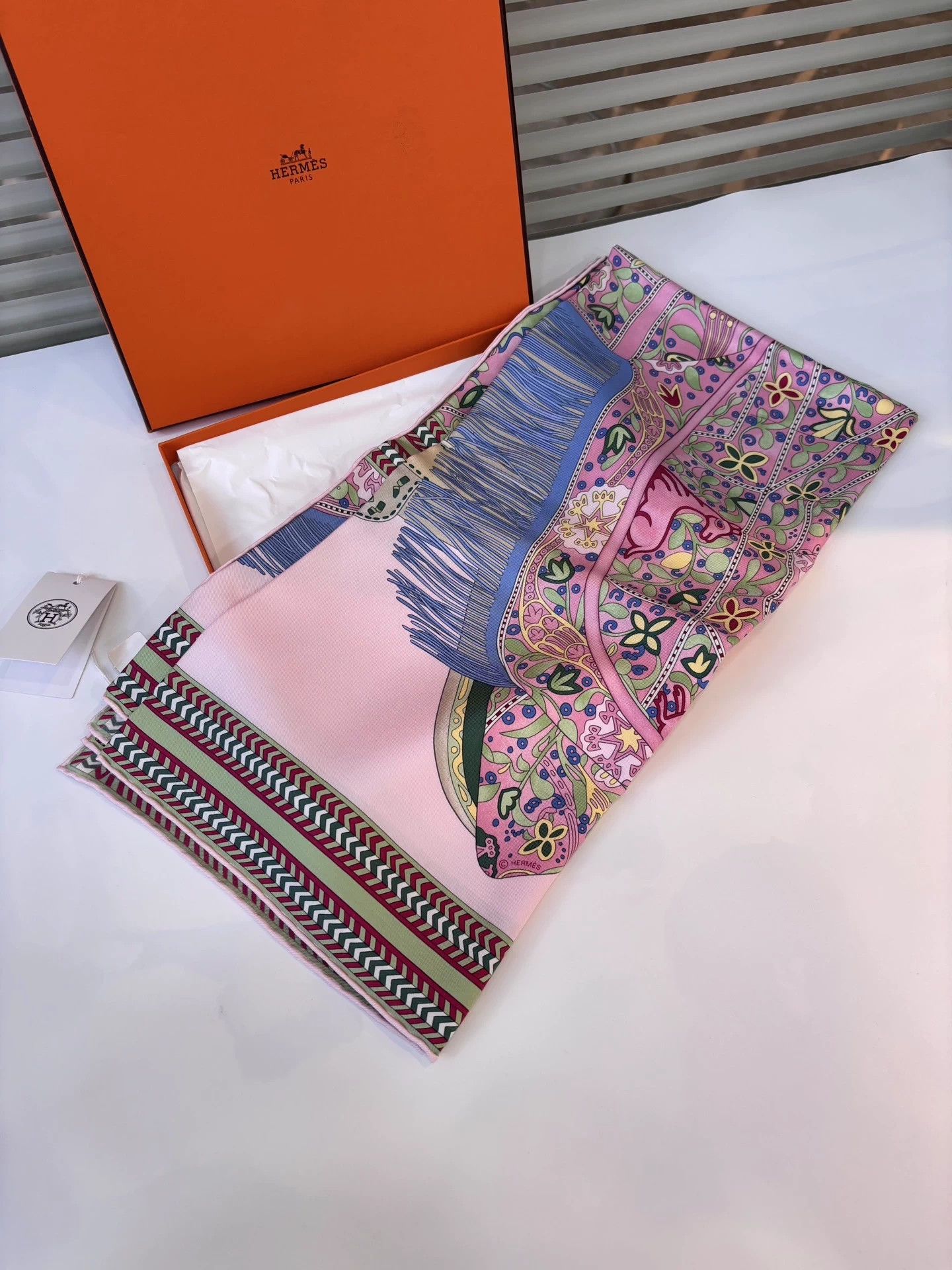 Hermes Hermès Grassland Saddle Blush Pink 90cm Silk Scarf New Size ONE SIZE - 2 Thumbnail