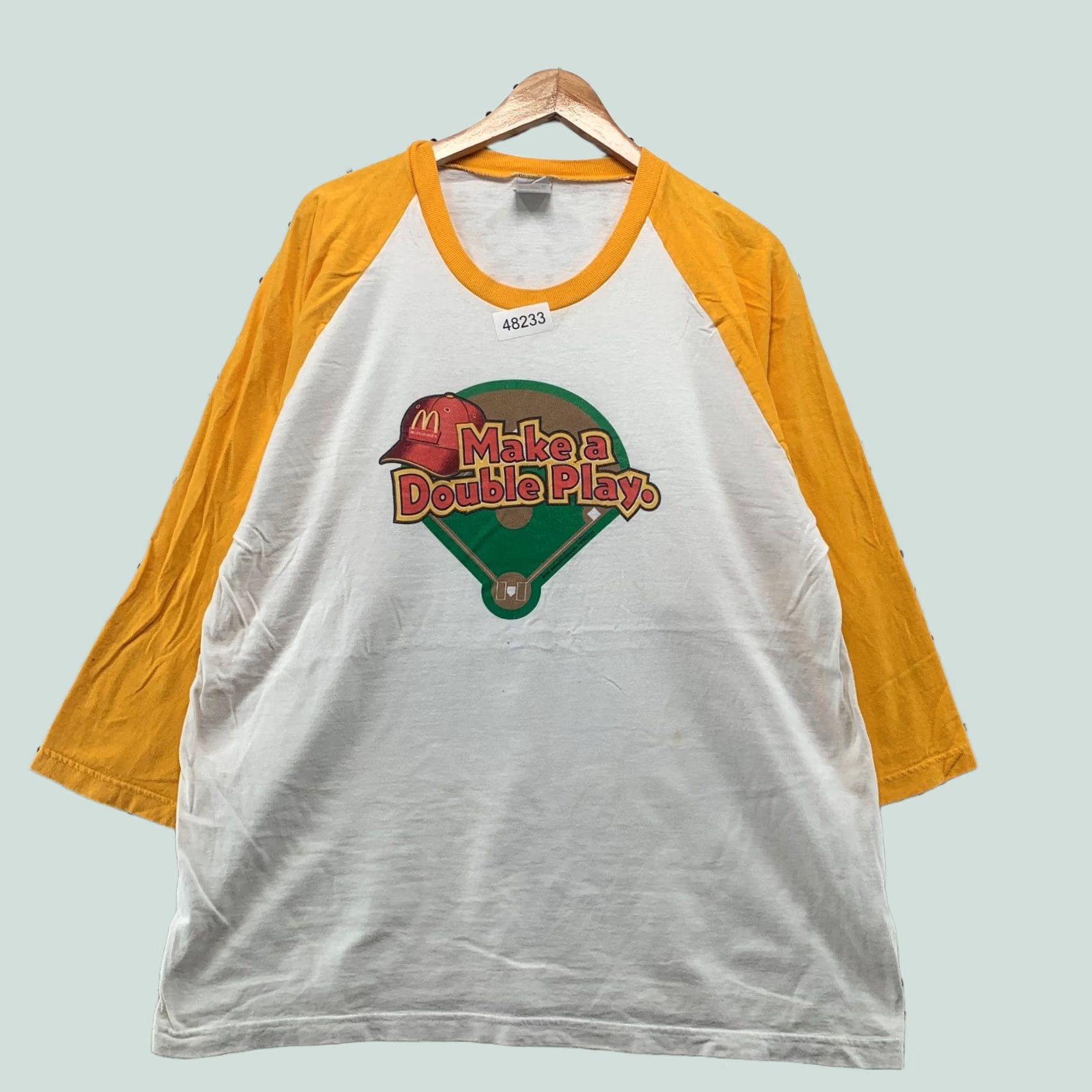 Delta Vintage Mcdonald Double Play Promo Shirt Mens XL White Yellow Raglan 2003 T-Shirt Size US XL / EU 56 / 4 - 1 Thumbnail