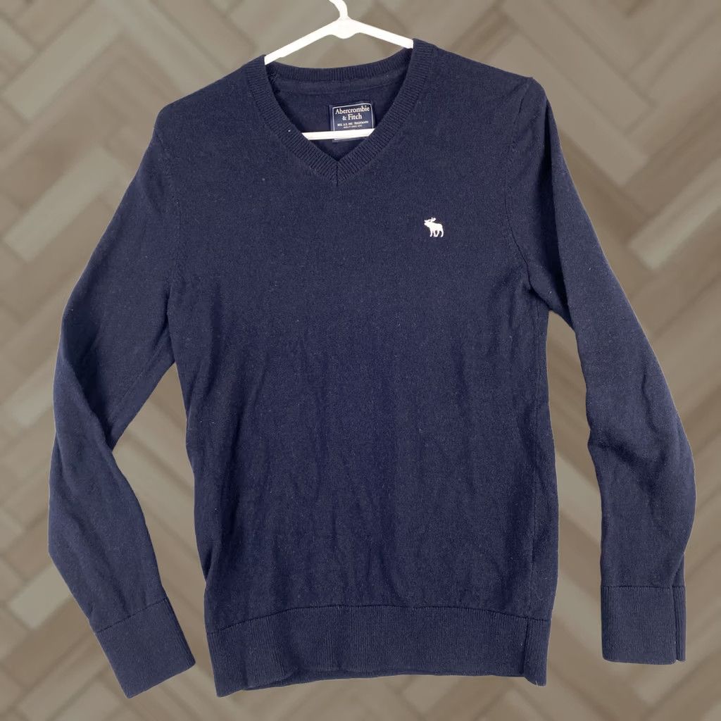 Abercrombie & Fitch Abercrombie & Fitch Sweater Mens XS V-Neck Navy Blue Wool-Acrylic Blend Size US XS / EU 42 / 0 - 1 Thumbnail