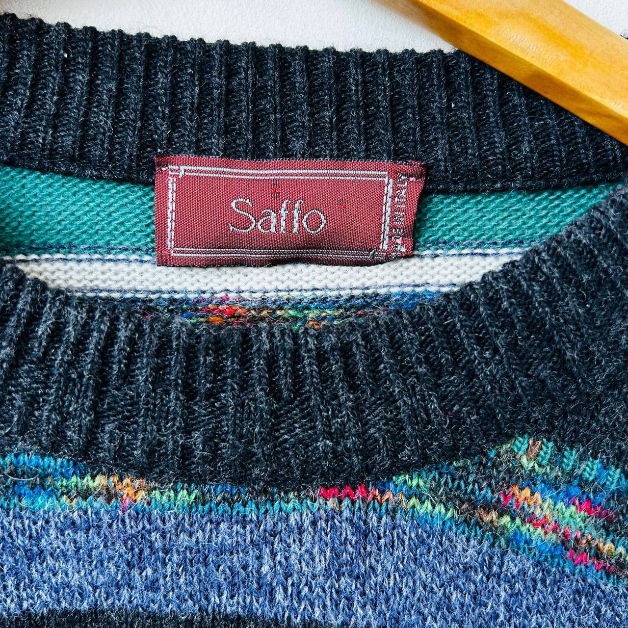 Vintage Saffo coogi style wool sweater #233 Size US L / EU 52-54 / 3 - 3 Thumbnail