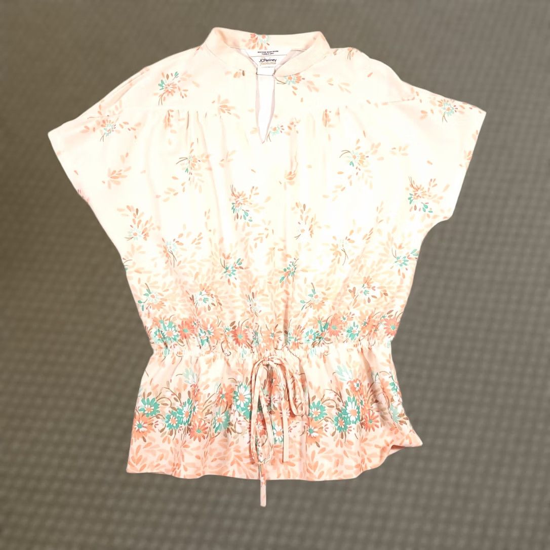 Vintage VINTAGE J. C. Penney Shirt Women's 8 Floral Stretch Elastic Cinched Waist V-Neck Blouse Size M / US 6-8 / IT 42-44 - 1 Thumbnail