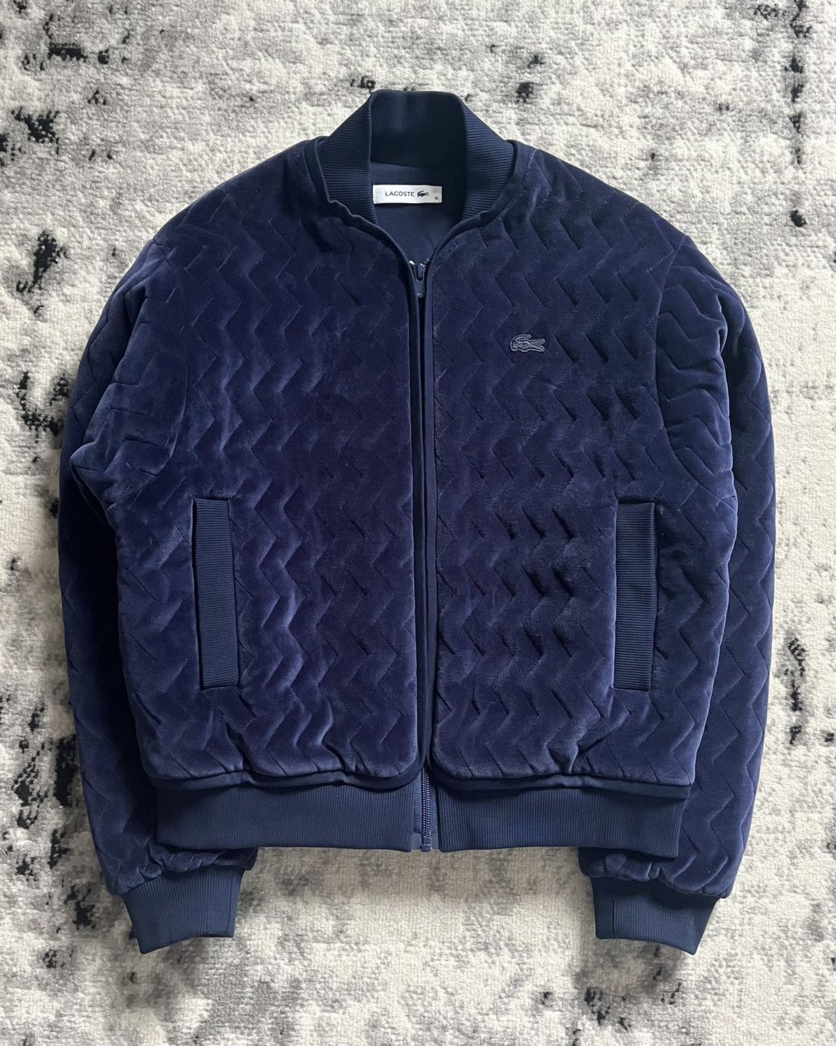 image of Archival Clothing x Lacoste Navy 3D Relief Bomber Jacket in Blue, Women's (Size XS)