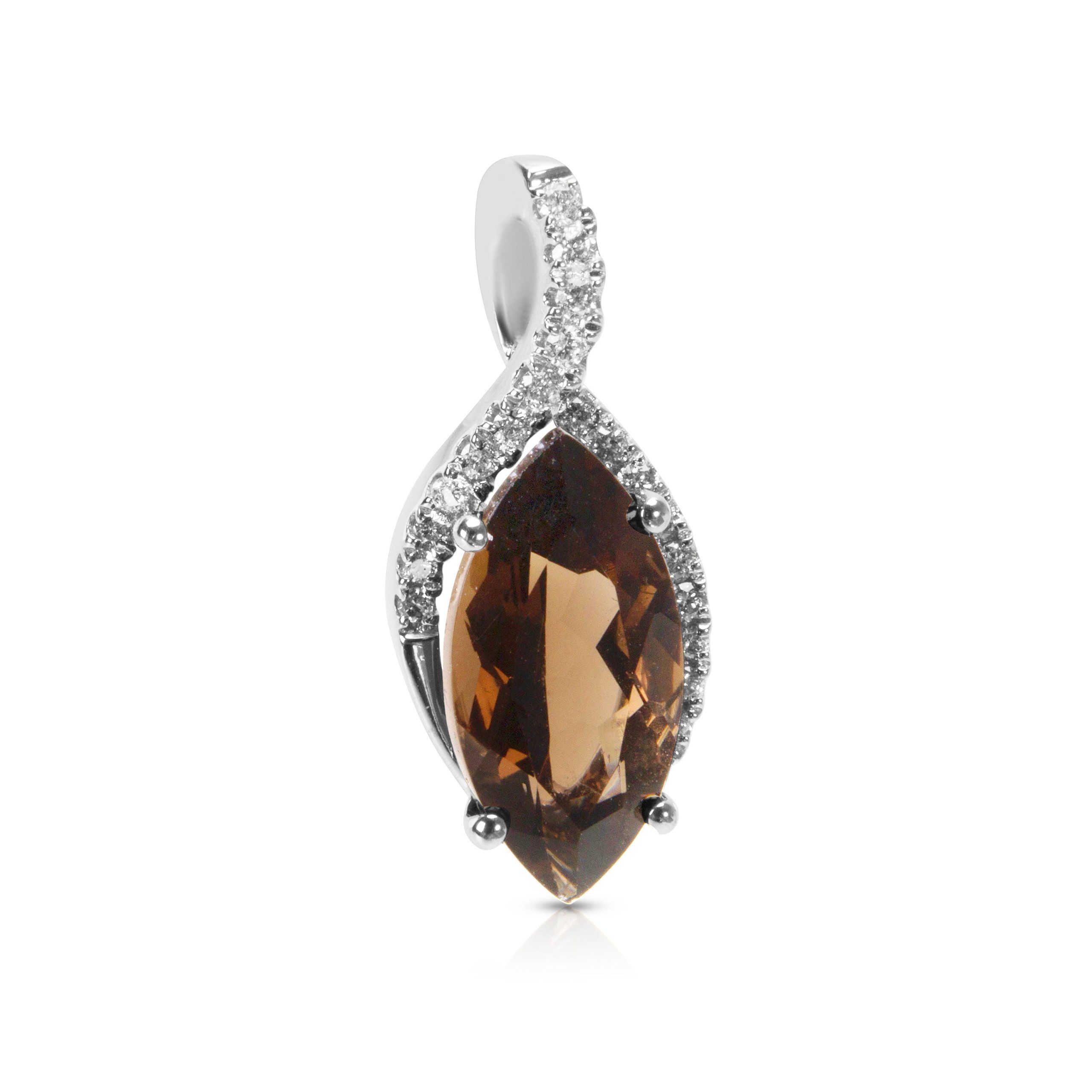 image of Tiffany Co Smokey Quartz & Diamond Marquise Pendant In 14K White Gold (0.15 Ctw), Women's