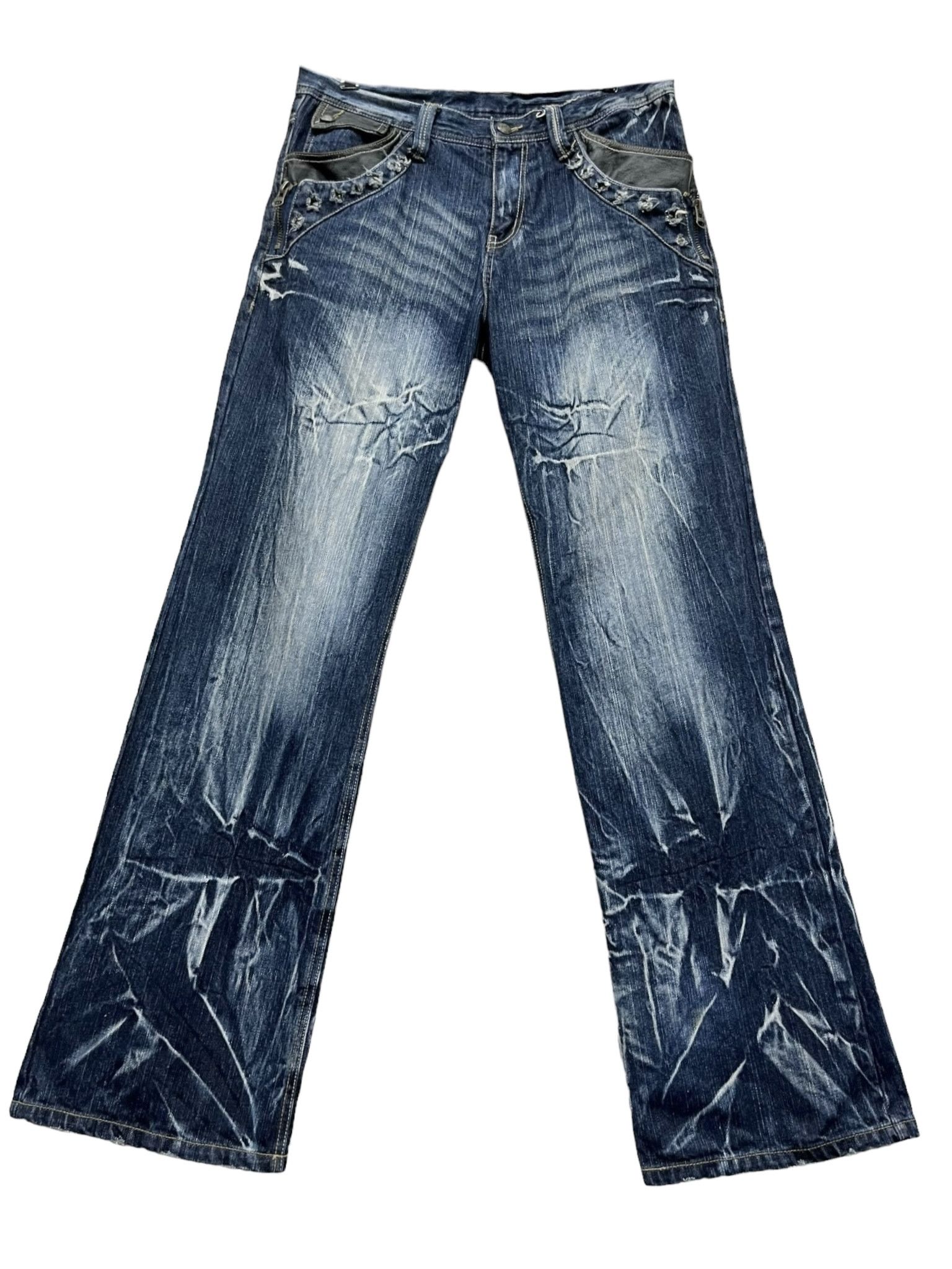 Seditionaries FYE🔥Vtg 90’s TRIXY Punk Studded Acid Wash Blue Flare Denim Size US 33 - 2 Thumbnail