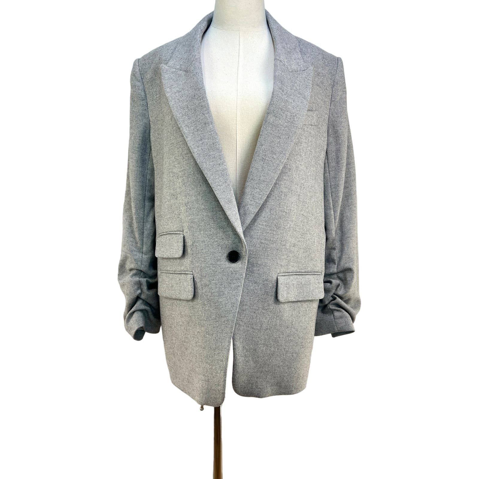 image of Veronica Beard Martel Dickey Blazer Herringbone Gray Wool in Grey, Women's (Size 2XL)