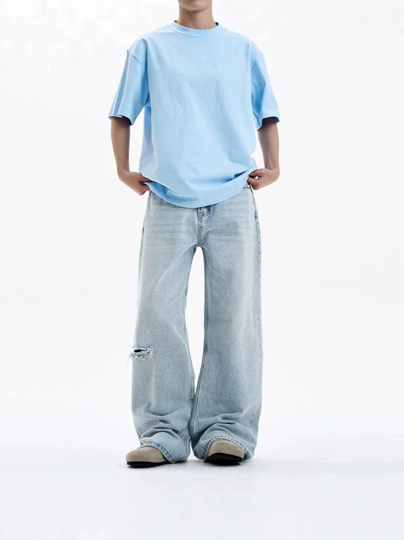 Jean Men's Loose High-Street Wide-Leg Casual Distressed Jeans Size US 32 / EU 48 - 1 Thumbnail