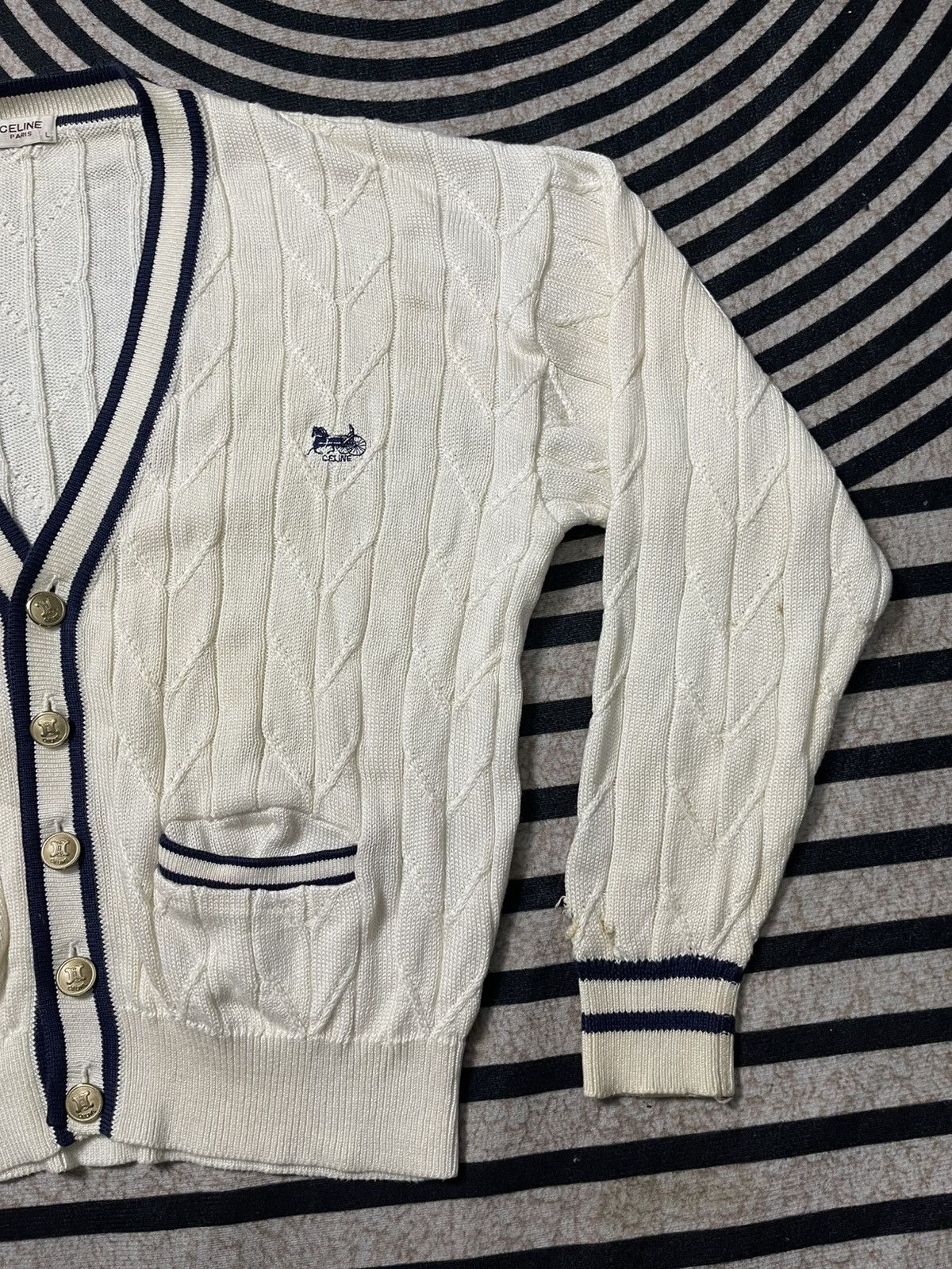 Celine 90s CELINE SULKY CARRIAGE EMBROIDERED GOLD BUTTON CARDIGAN Size US L / EU 52-54 / 3 - 4 Thumbnail