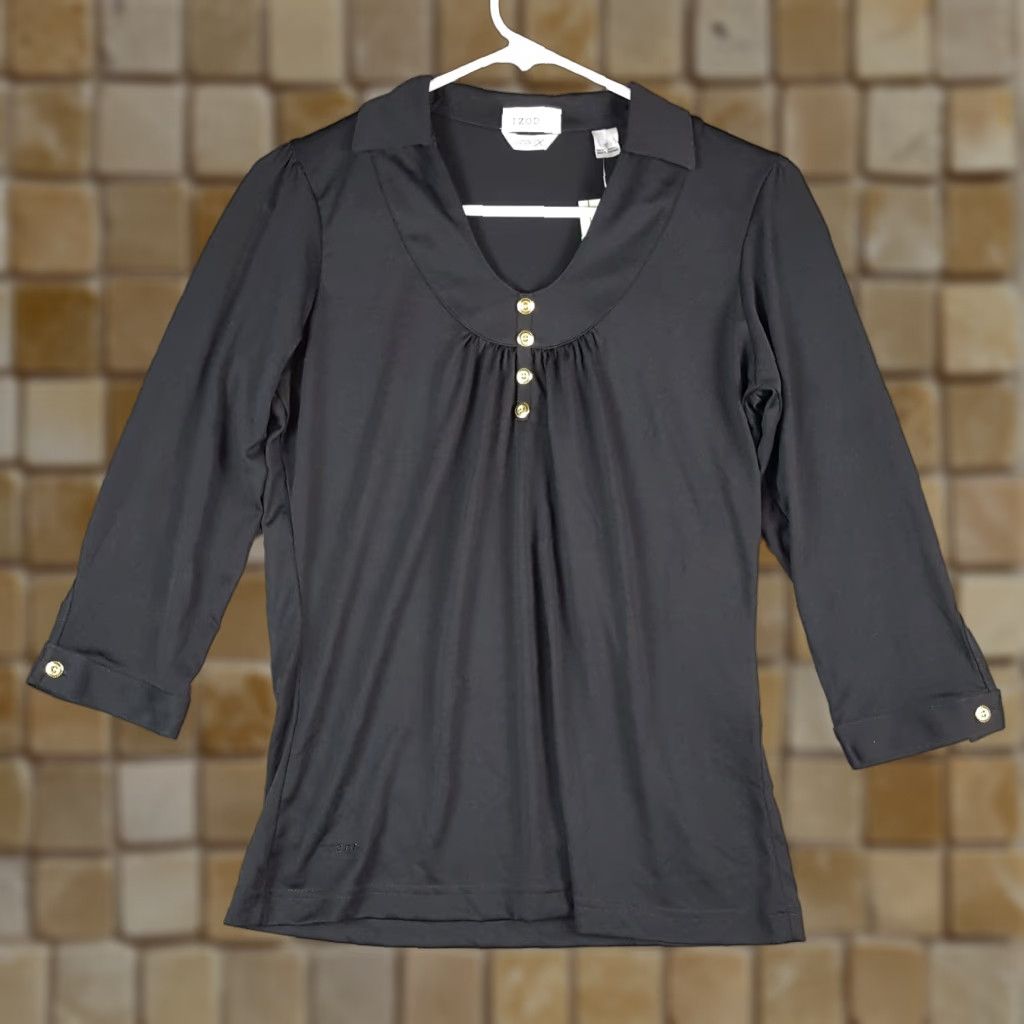 Izod VINTAGE IZOD Golf Blouse Shirt Womens Small Black Moisture Wicking Breathable Stretch Crew Neck Short Sleeve Top Size S / US 4 / IT 40 - 1 Thumbnail