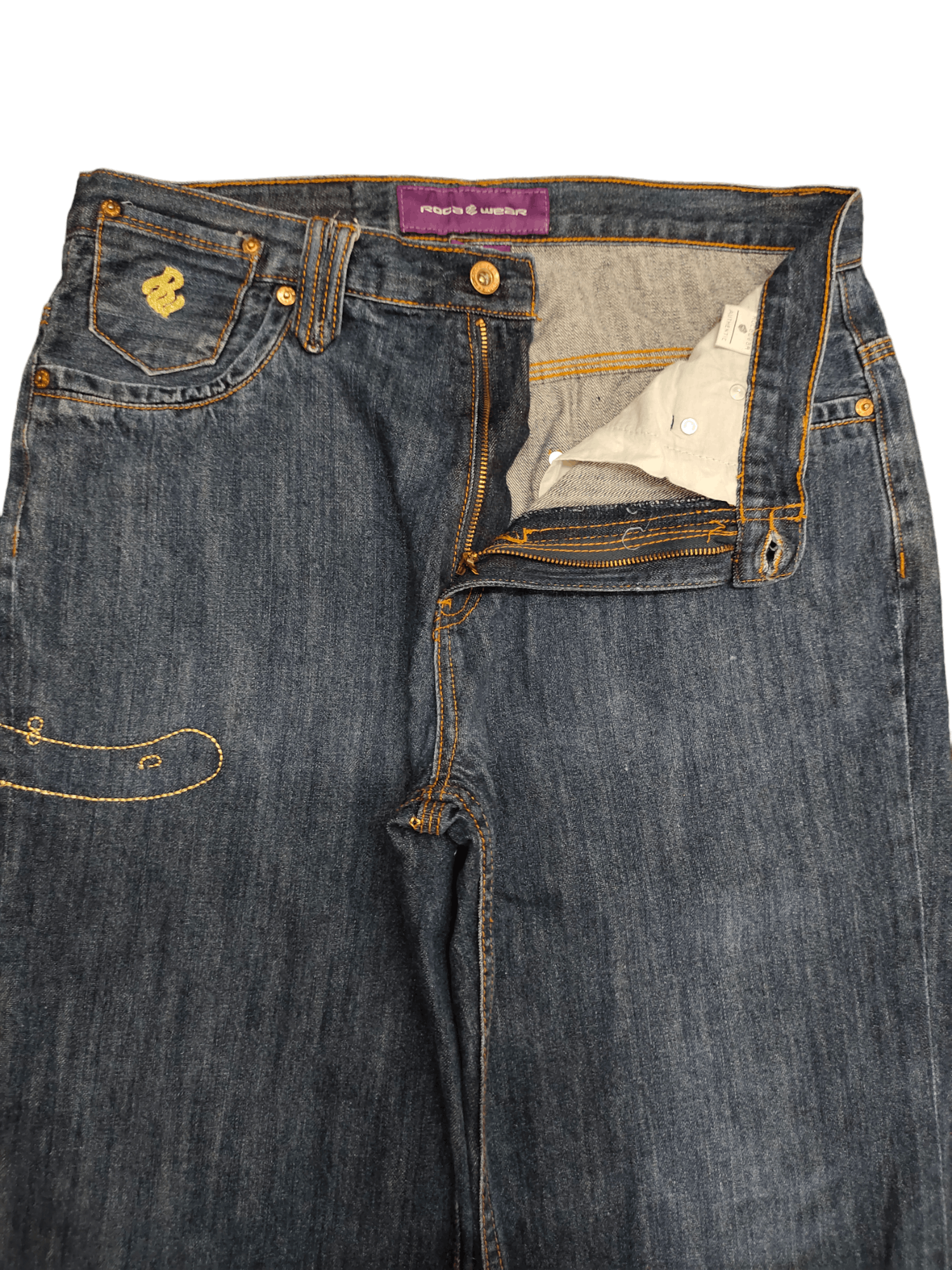 Rocawear Baggy Jean Rocawear Gold Embroidered Wide Leg Denim Y2k Jnco Size US 32 / EU 48 - 15 Thumbnail