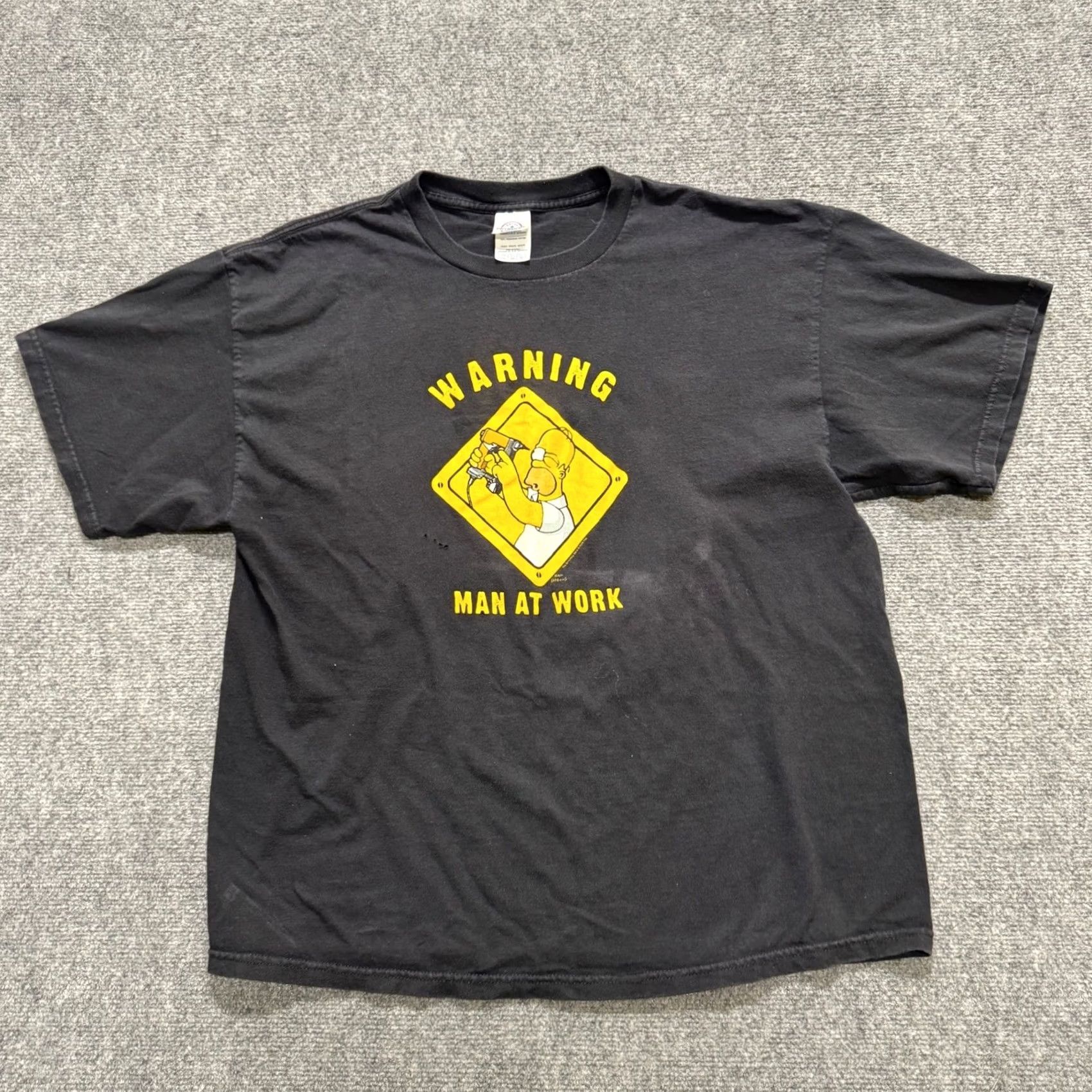 Vintage Homer Simpson T-Shirt Men XL 2006 Warning Man At Work 100% Cotton Black Delta Pro Weight Thrashed Y2K Shirt Mens XL Size US XL / EU 56 / 4 - 8 Thumbnail