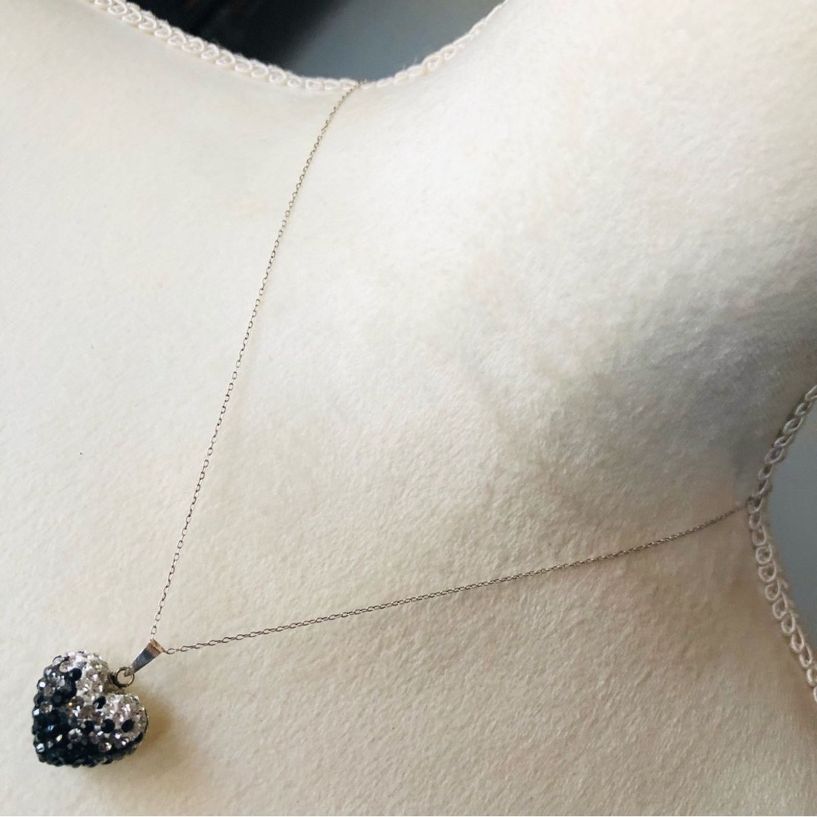 Jewelry Italy 925 Sterling Silver Crystal Covered Heart Necklace in Black, Women's