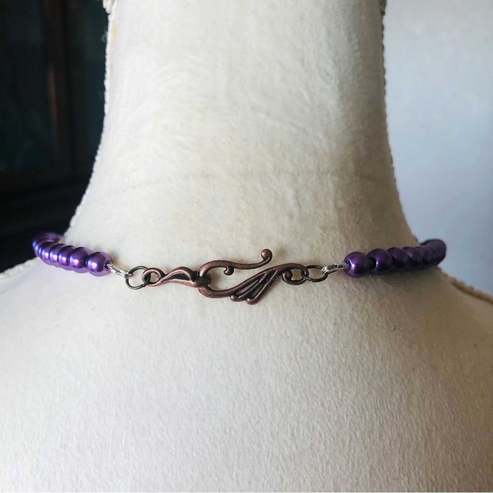 Handmade Handcrafted repurpose purple enamel raindrop Pearl necklace Size ONE SIZE - 8 Thumbnail