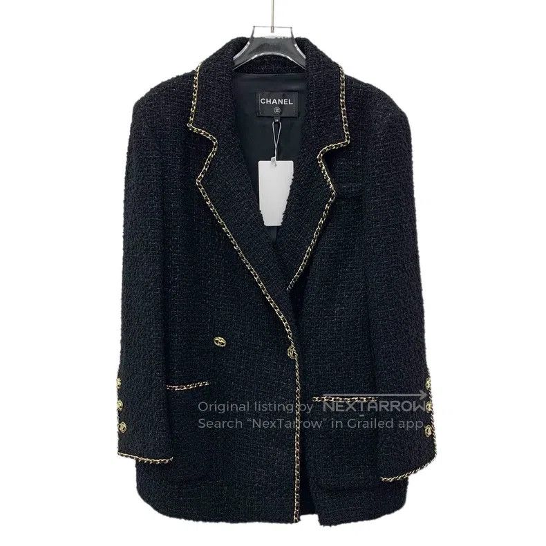 Chanel Chanel 23B black sheep wool lapel double-breasted long-sle Size XXS / US 00 / IT 34 - 1 Thumbnail
