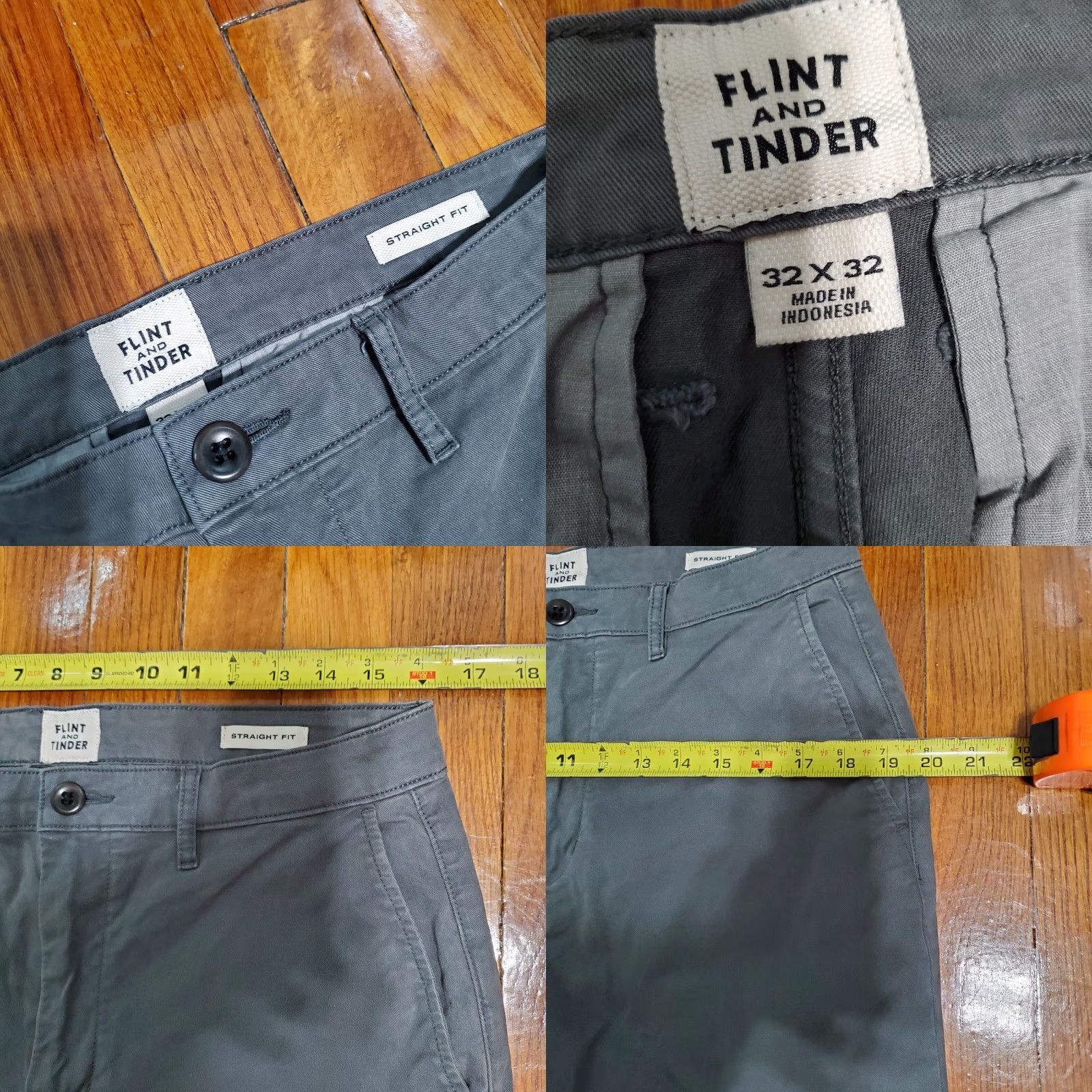 Flint And Tinder Flint & Tinder Pants Mens 32x32 Chino Straight Slim Gray 5-Pocket Zipper Button Logo Street City USA Vintage: No Size US 32 / EU 48 - 8 Thumbnail