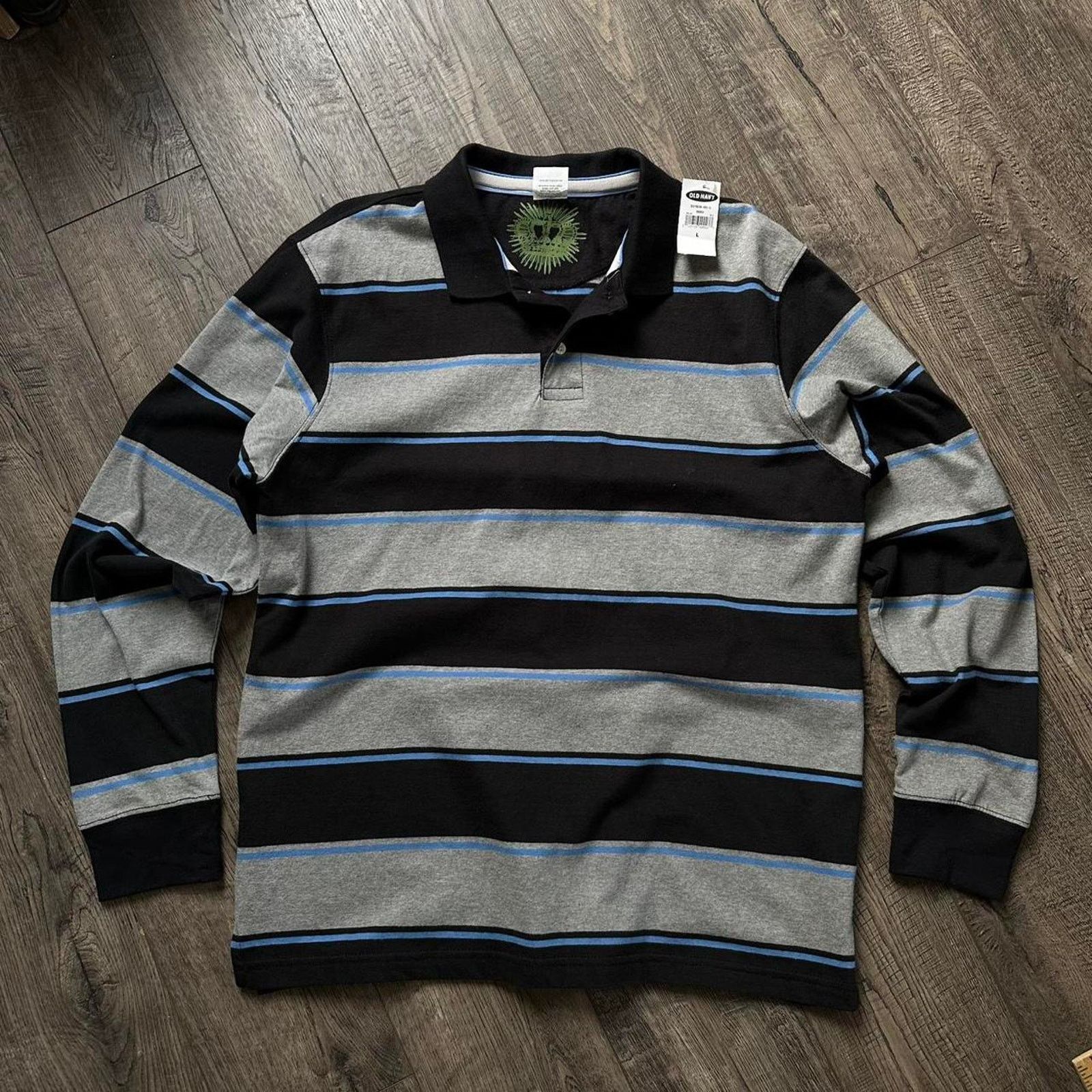 Old Navy × Vintage Vintage Y2K Striped Skater Old Navy Polo Longsleeve Shirt Size US L / EU 52-54 / 3 - 1 Thumbnail