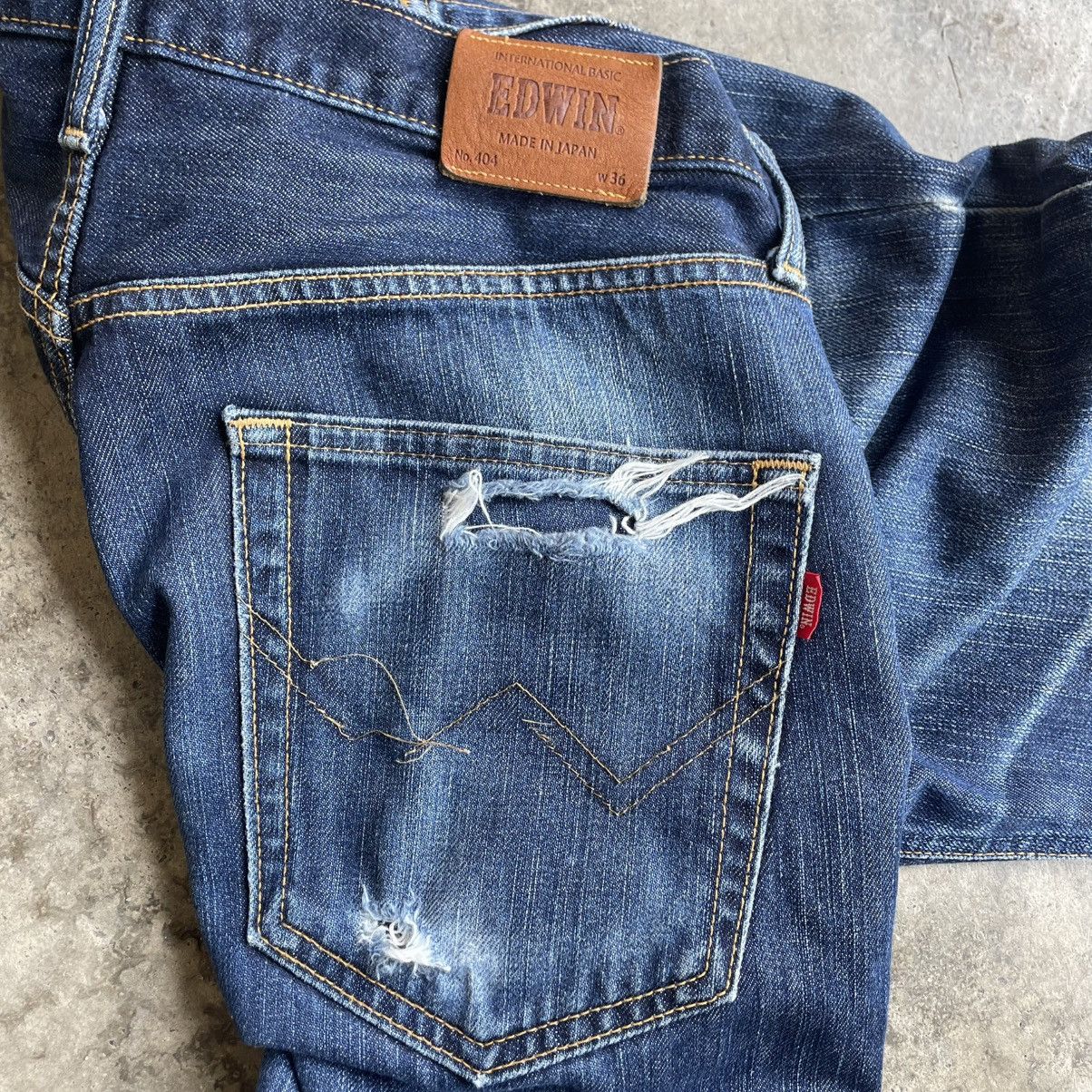 Edwin 🔥Vintage Edwin 404 Stoned Washed Ripped Distress Denim Jeans Size US 37 - 10 Thumbnail
