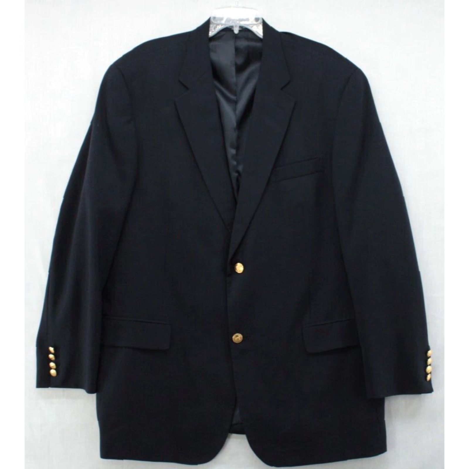 Chaps Chaps Sports Coat Blazer Mens 46L Blue Wool Cashmere Gold Tone Buttons Ivy League Front Two-Button Notch Lapel Vintage-Style Jacket? Size 46R - 2 Thumbnail