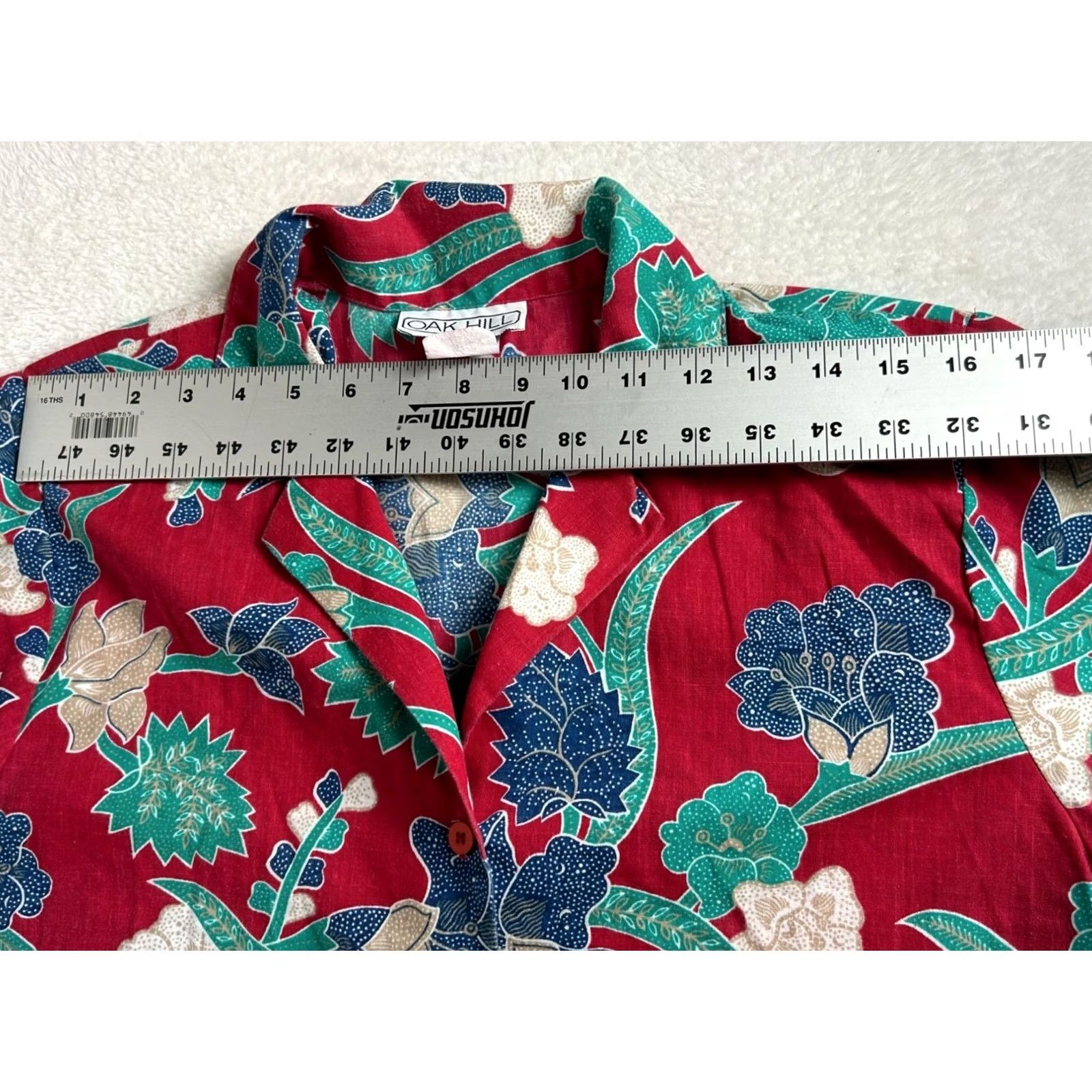 Vintage Vintage Oak Hill Womens Red Floral Batik Short-Sleeve Button-Up Blouse Large Size L / US 10 / IT 46 - 6 Thumbnail