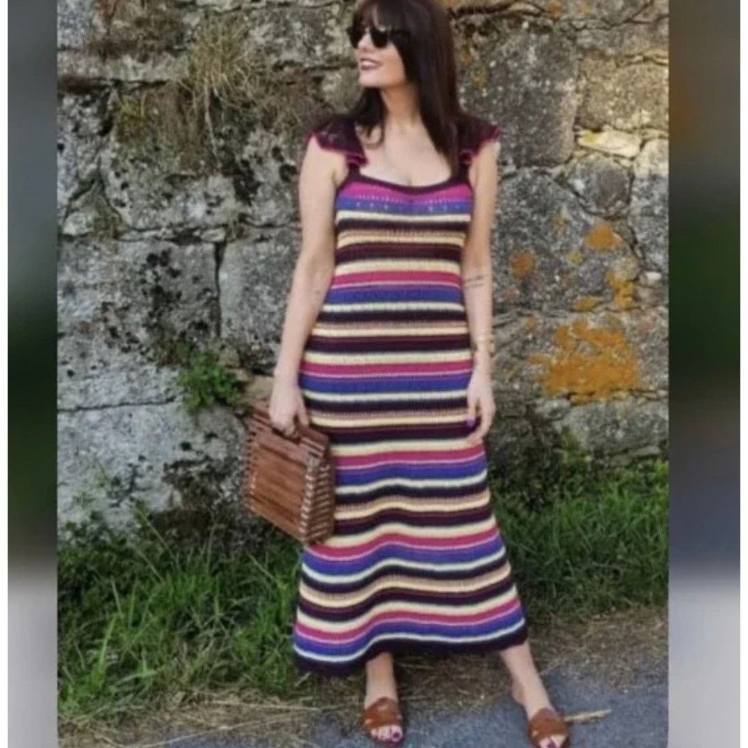 Zara ZARA LONG CROCHET DRESS MULTICOLORED Size M / US 6-8 / IT 42-44 - 3 Thumbnail